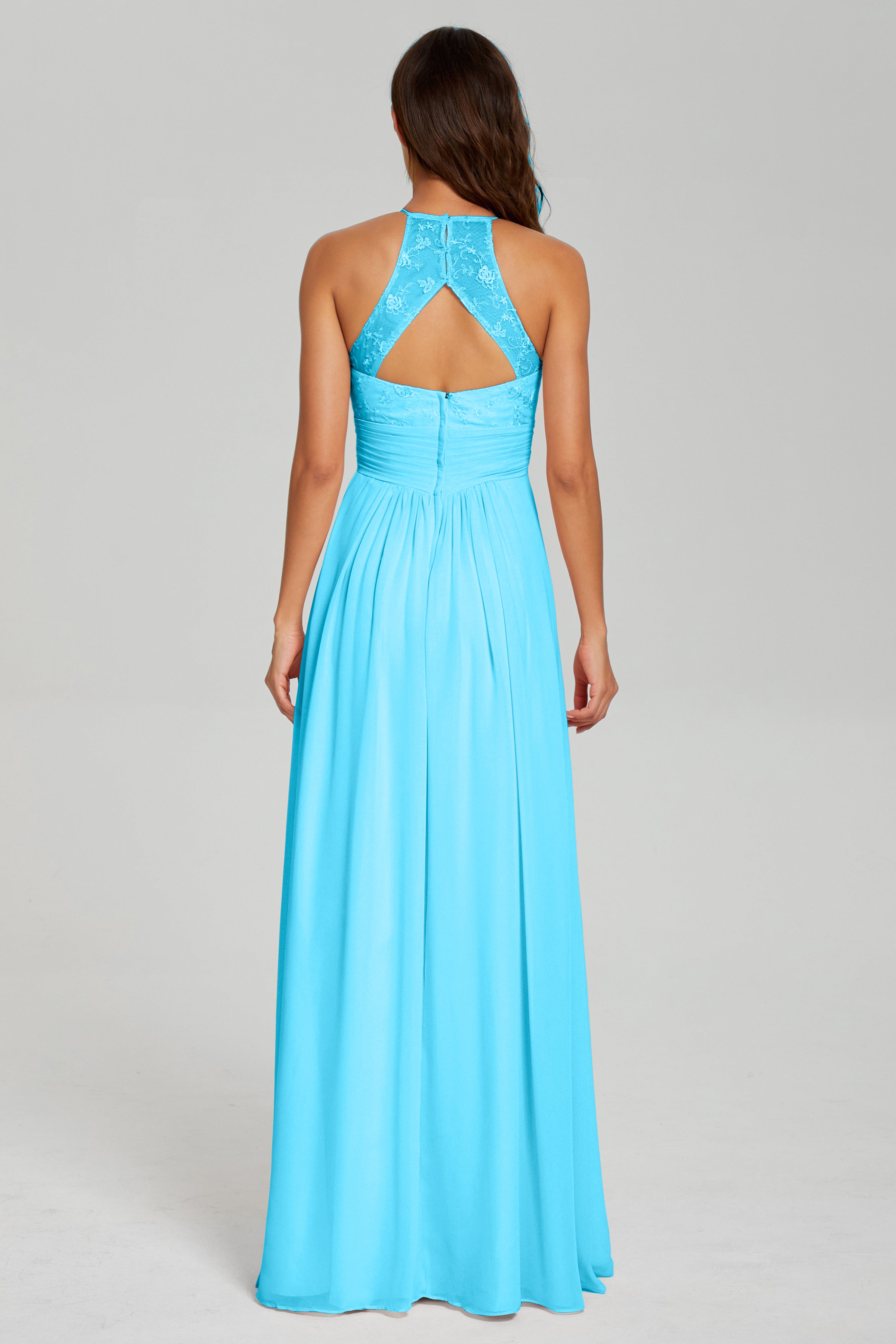 Open Back Halter Pleating Prom Dresses