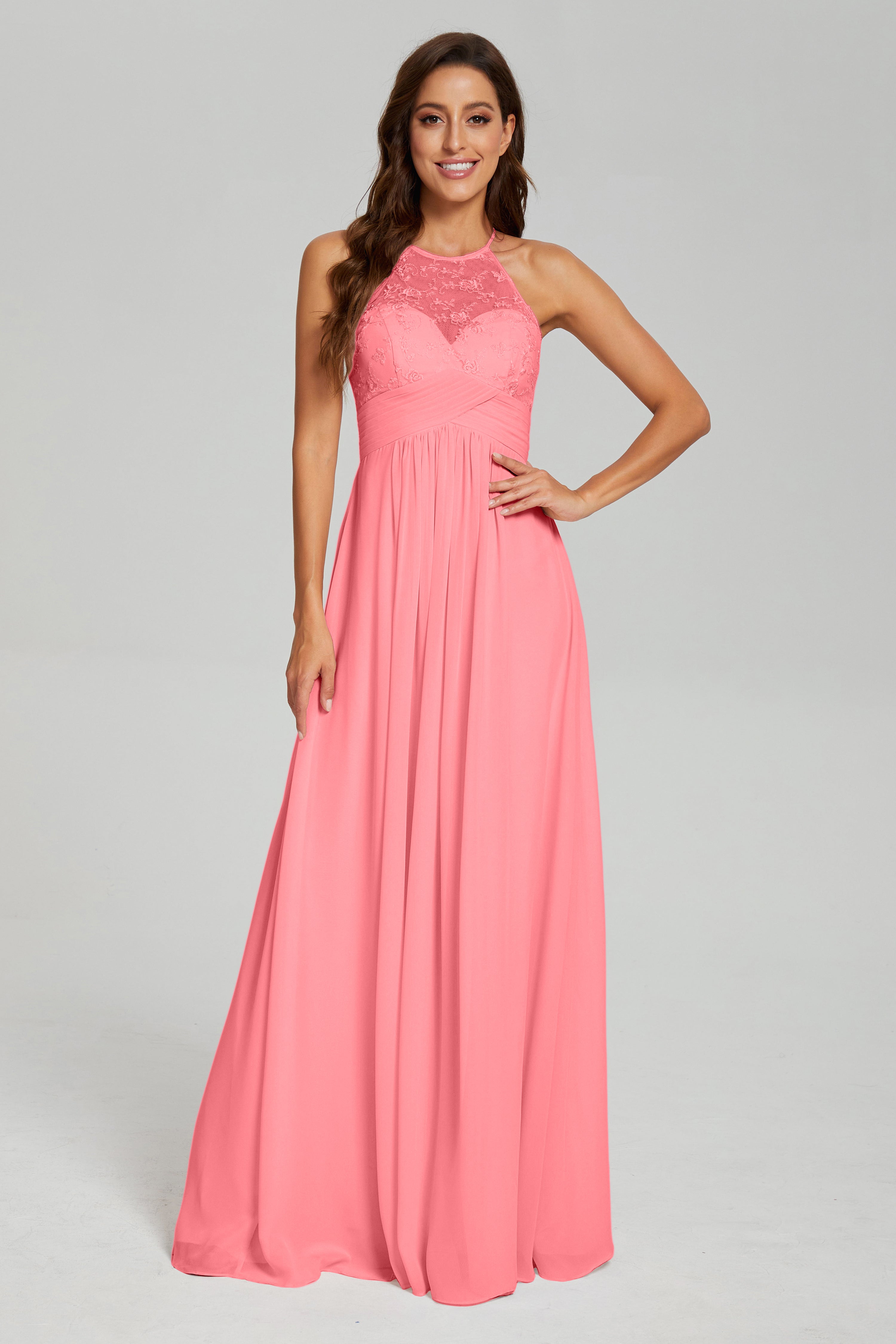 Open Back Halter Pleating Prom Dresses