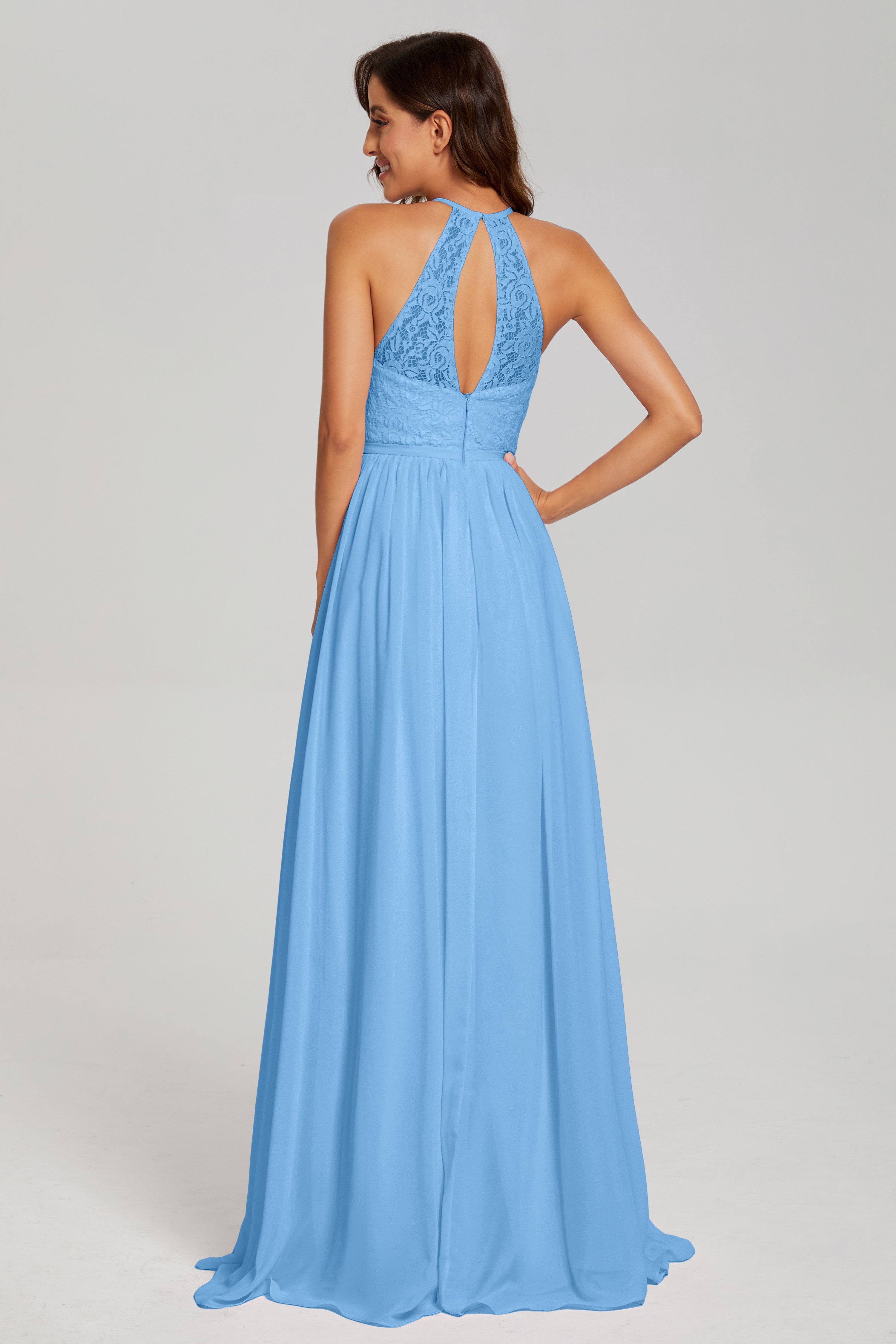 Open Back Sleeveless Halter Prom Dresses