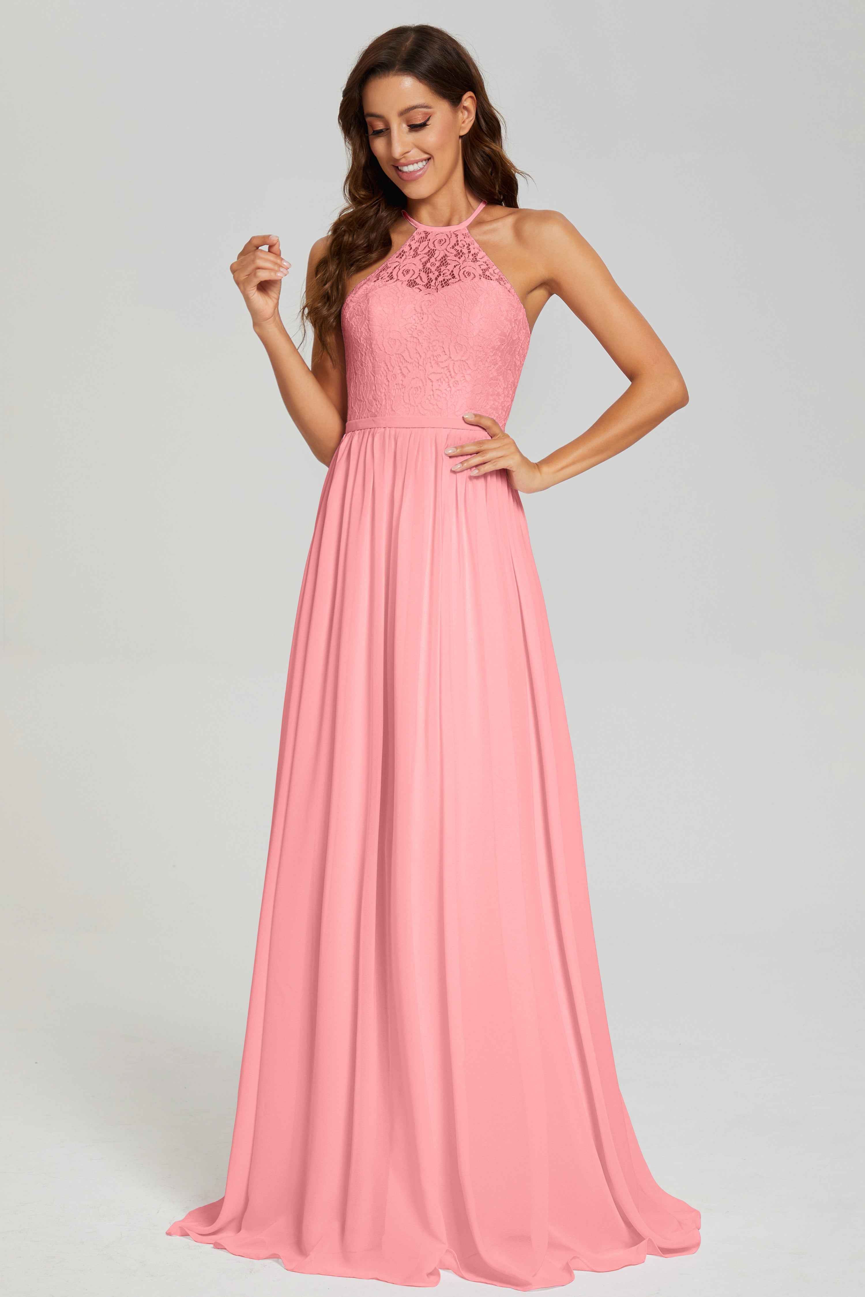 Open Back Sleeveless Halter Prom Dresses