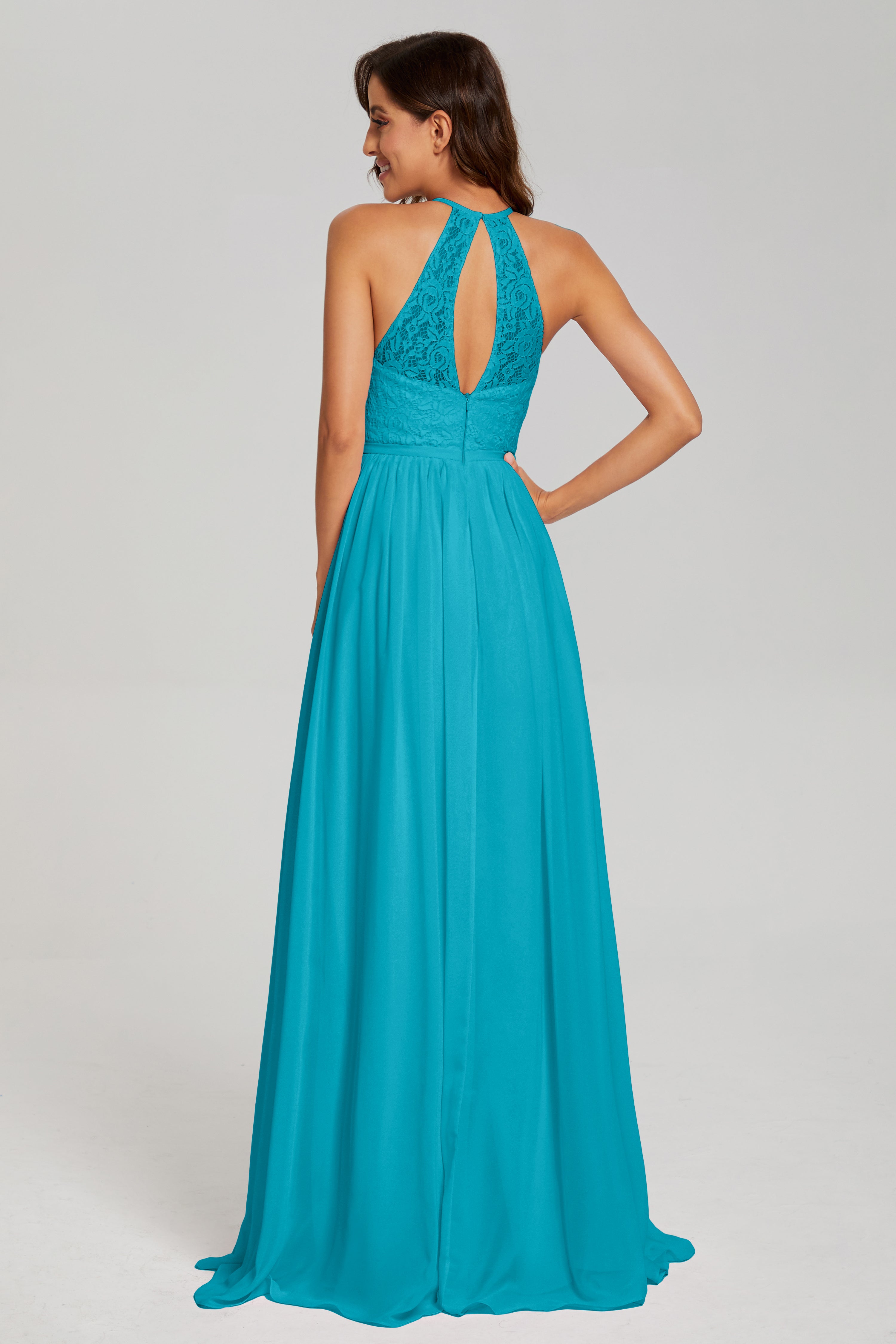 Open Back Sleeveless Halter Prom Dresses