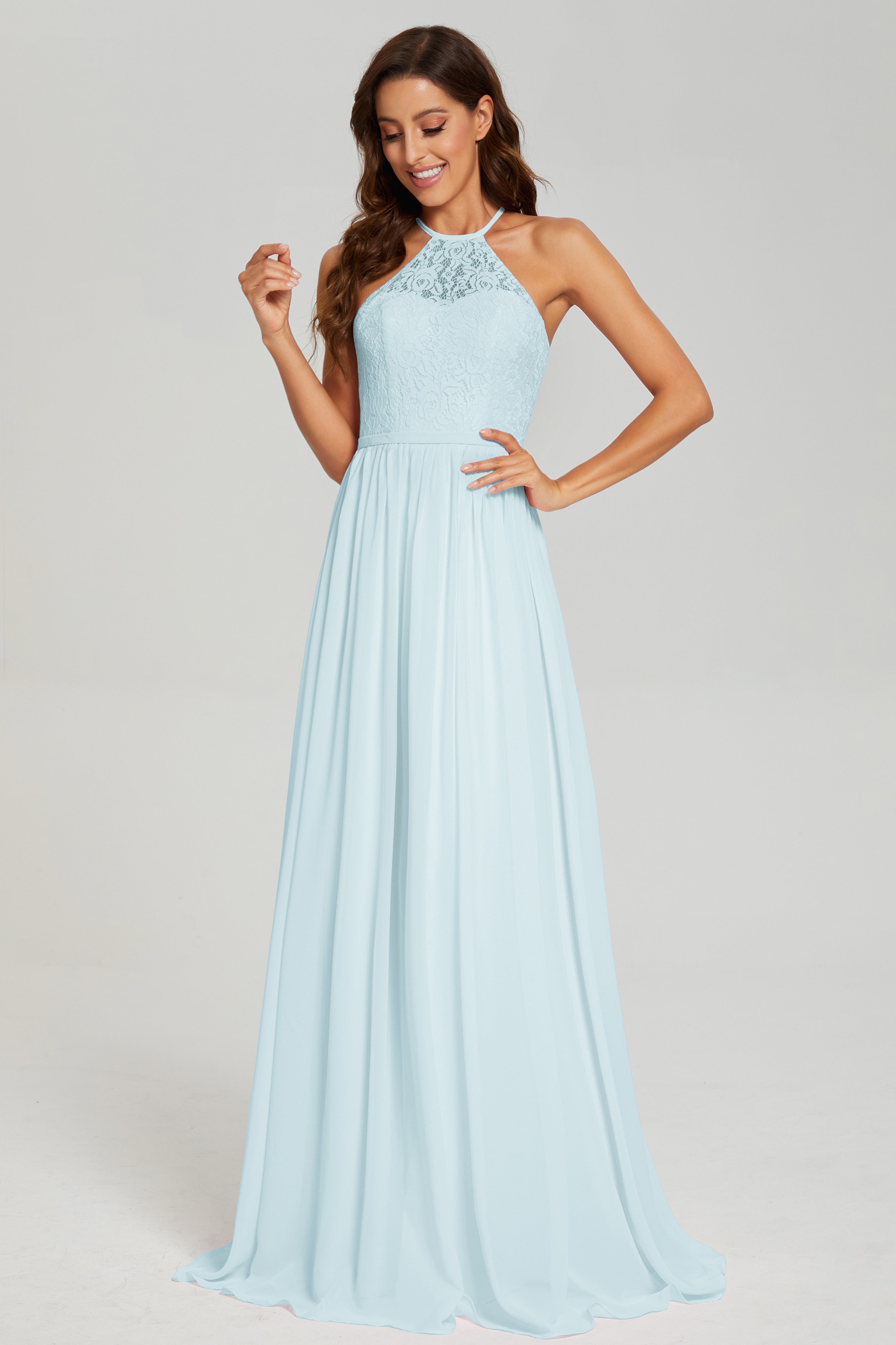 Open Back Sleeveless Halter Prom Dresses