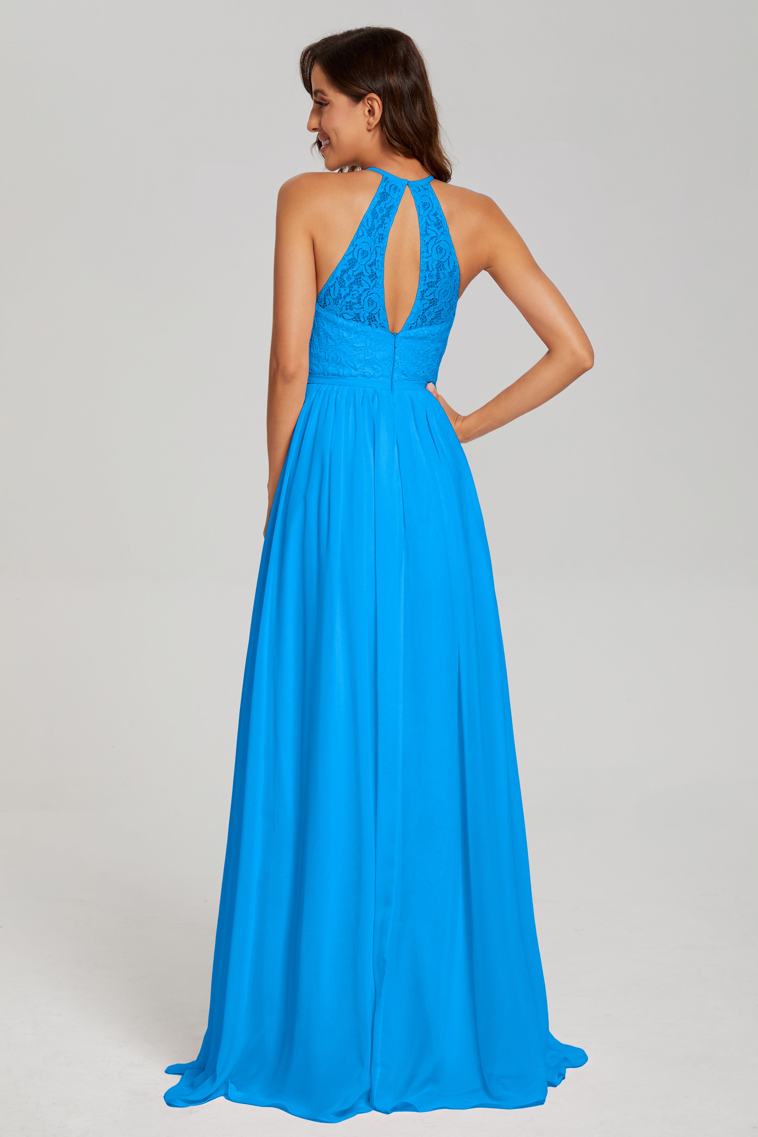 Open Back Sleeveless Halter Prom Dresses