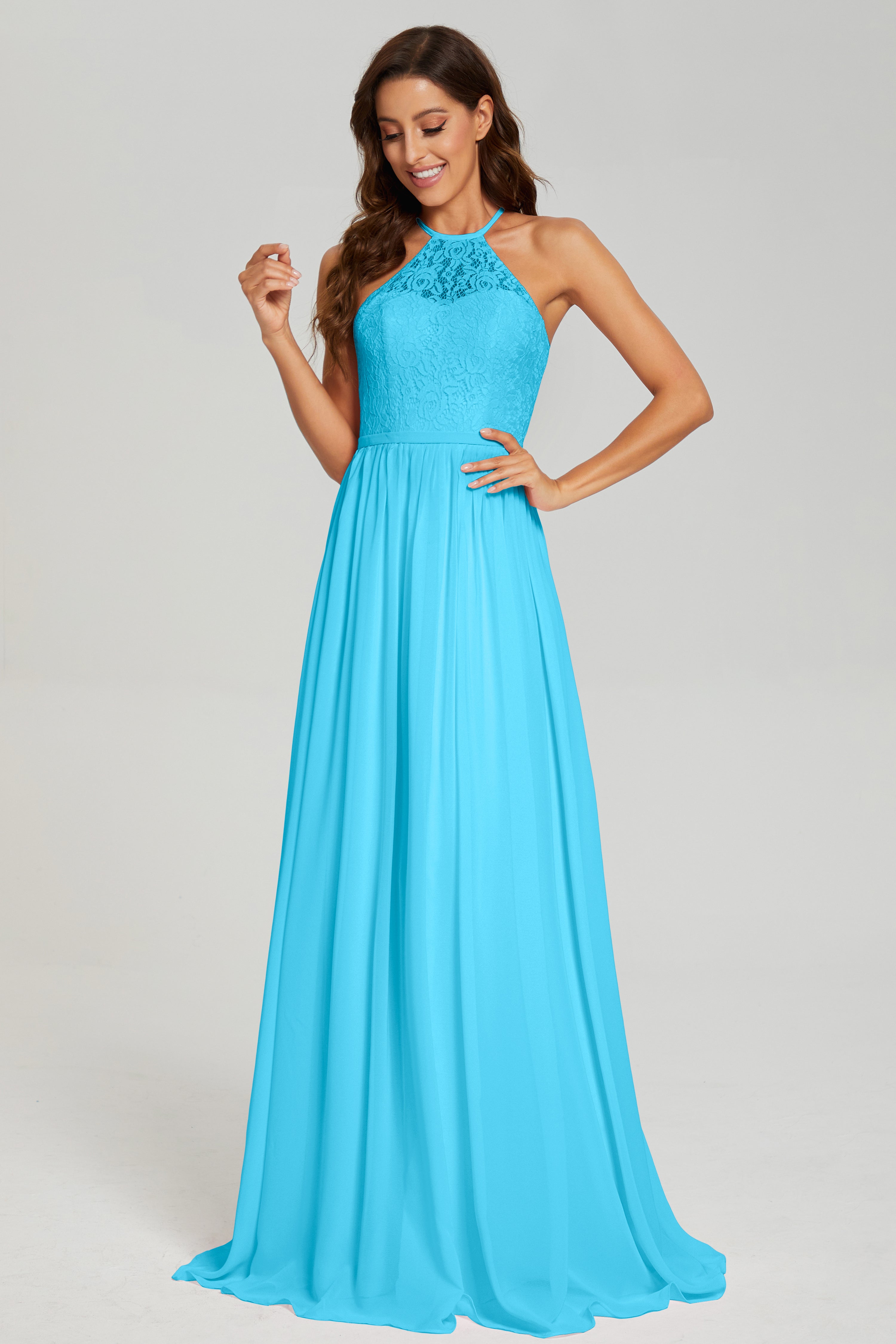 Open Back Sleeveless Halter Prom Dresses