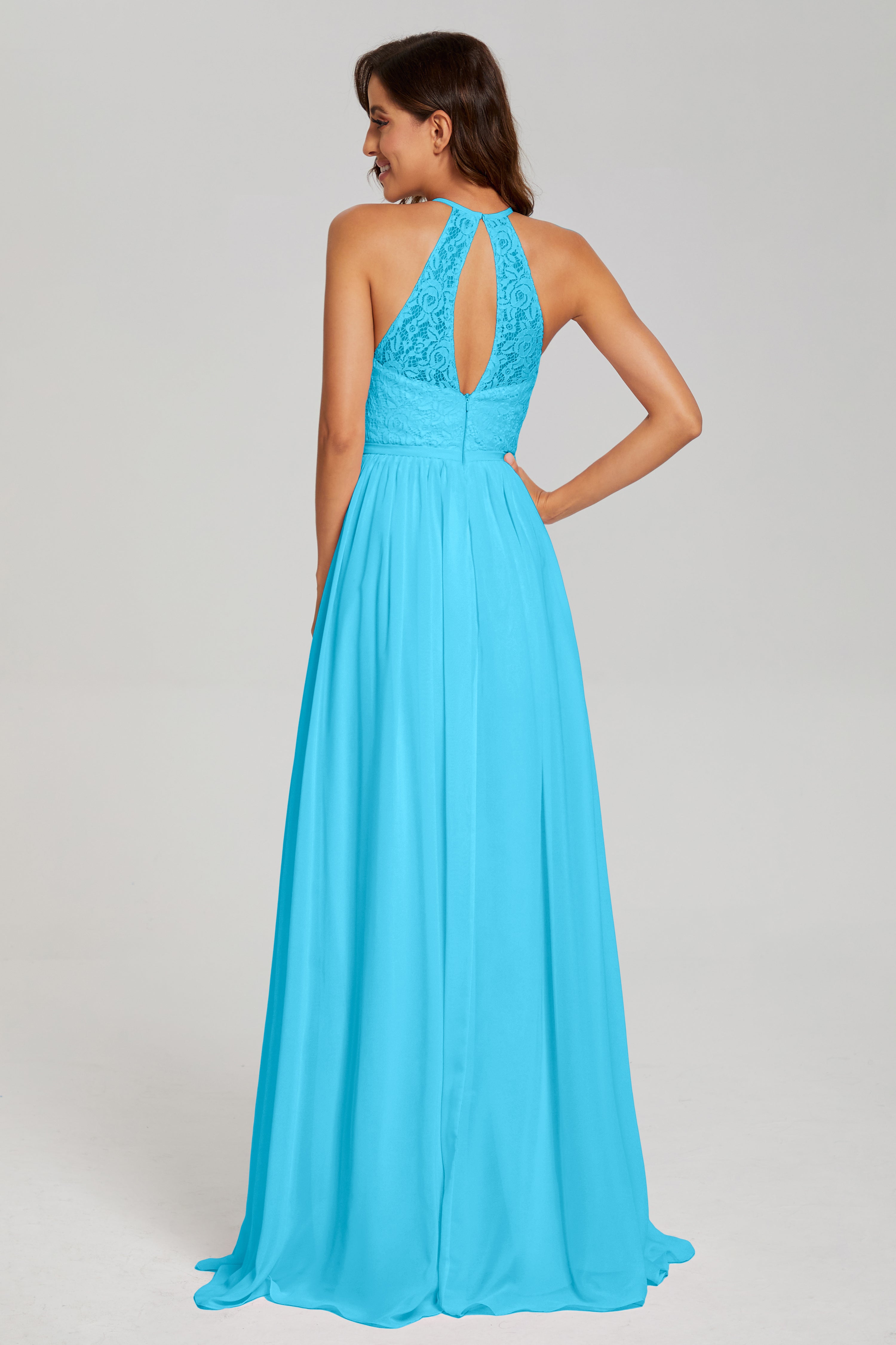 Open Back Sleeveless Halter Prom Dresses