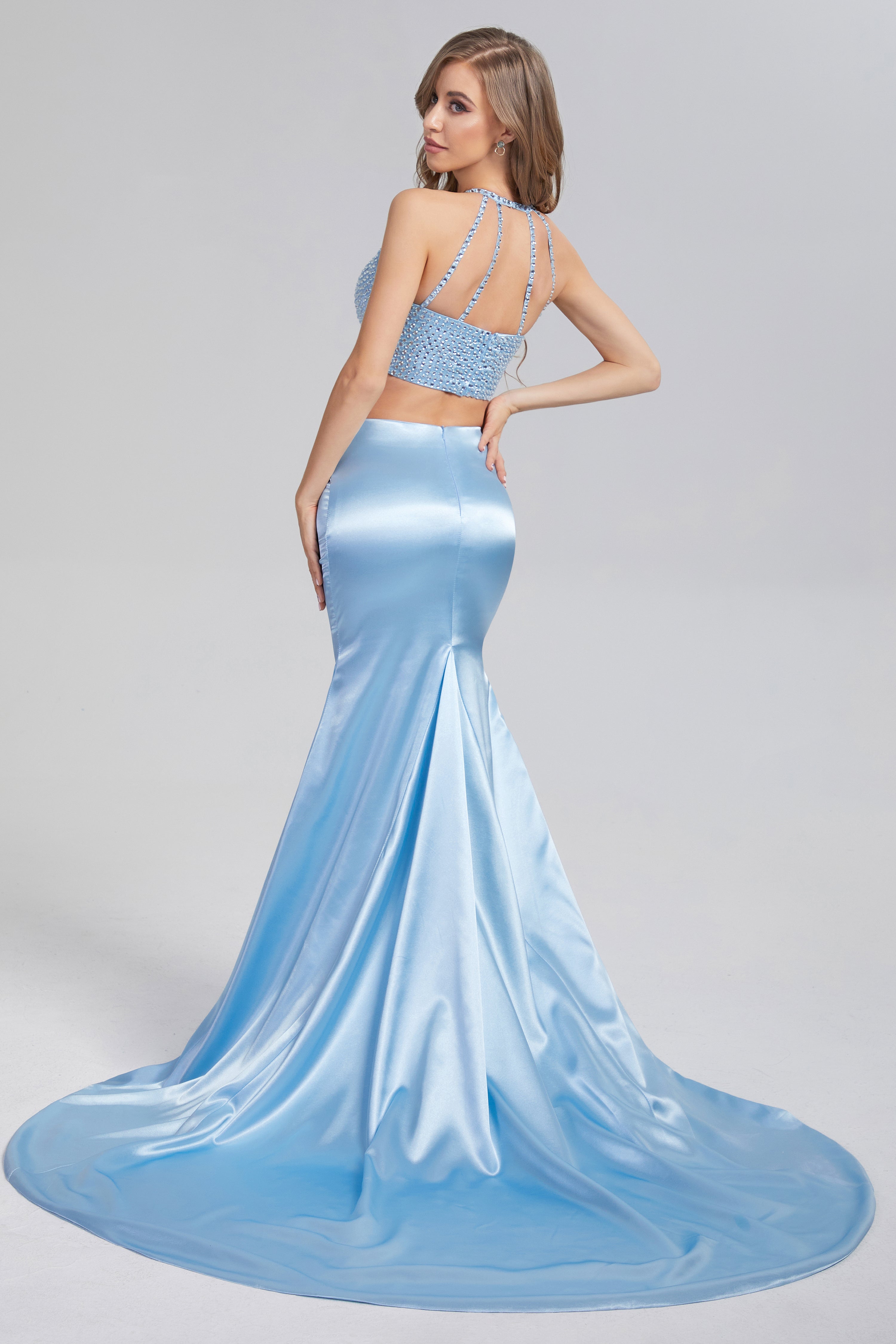 2-Piece Mermaid Beading Prom Dresses with Trailing