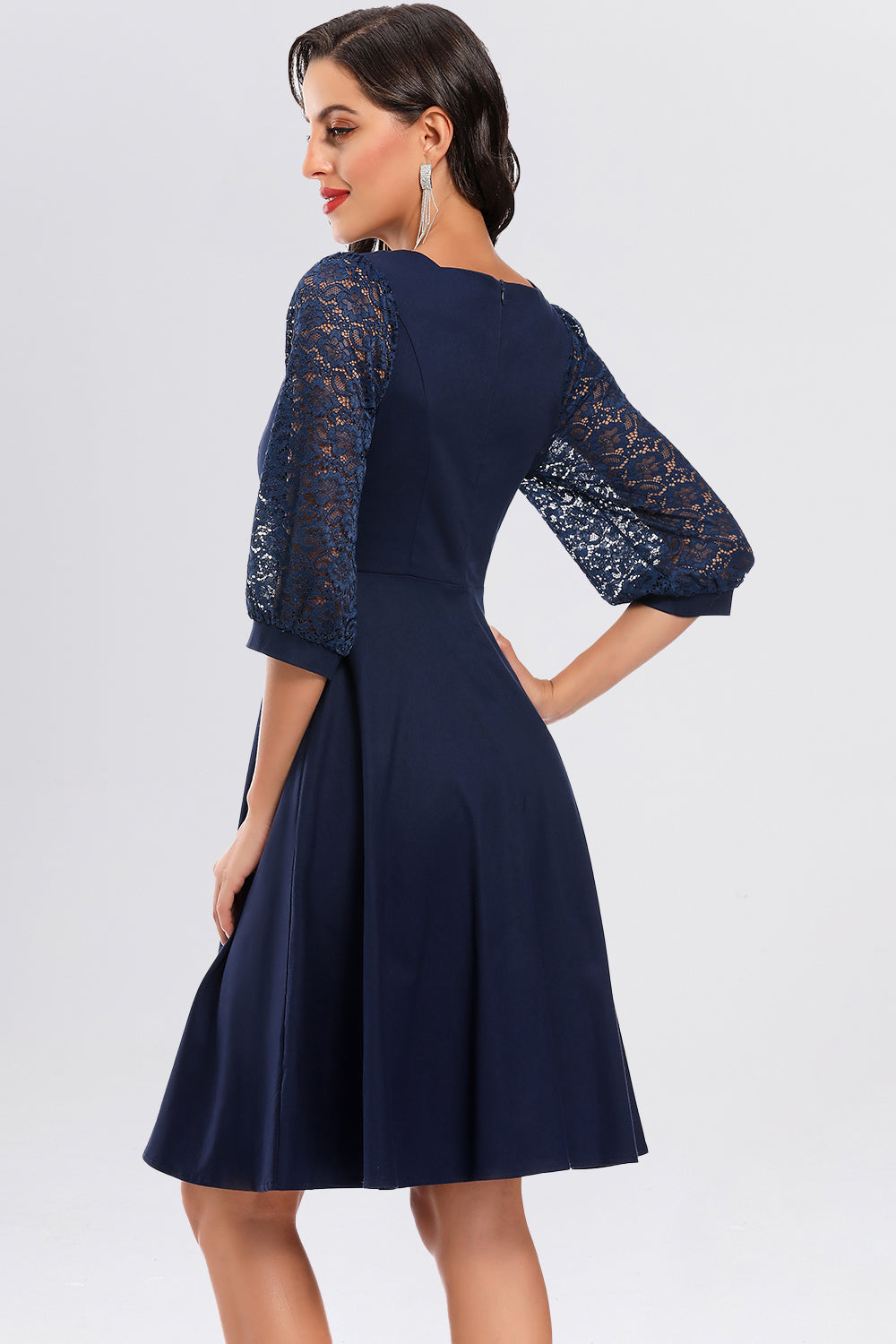 3/4 Latern Sleeve Lace Satin Vintage Dresses