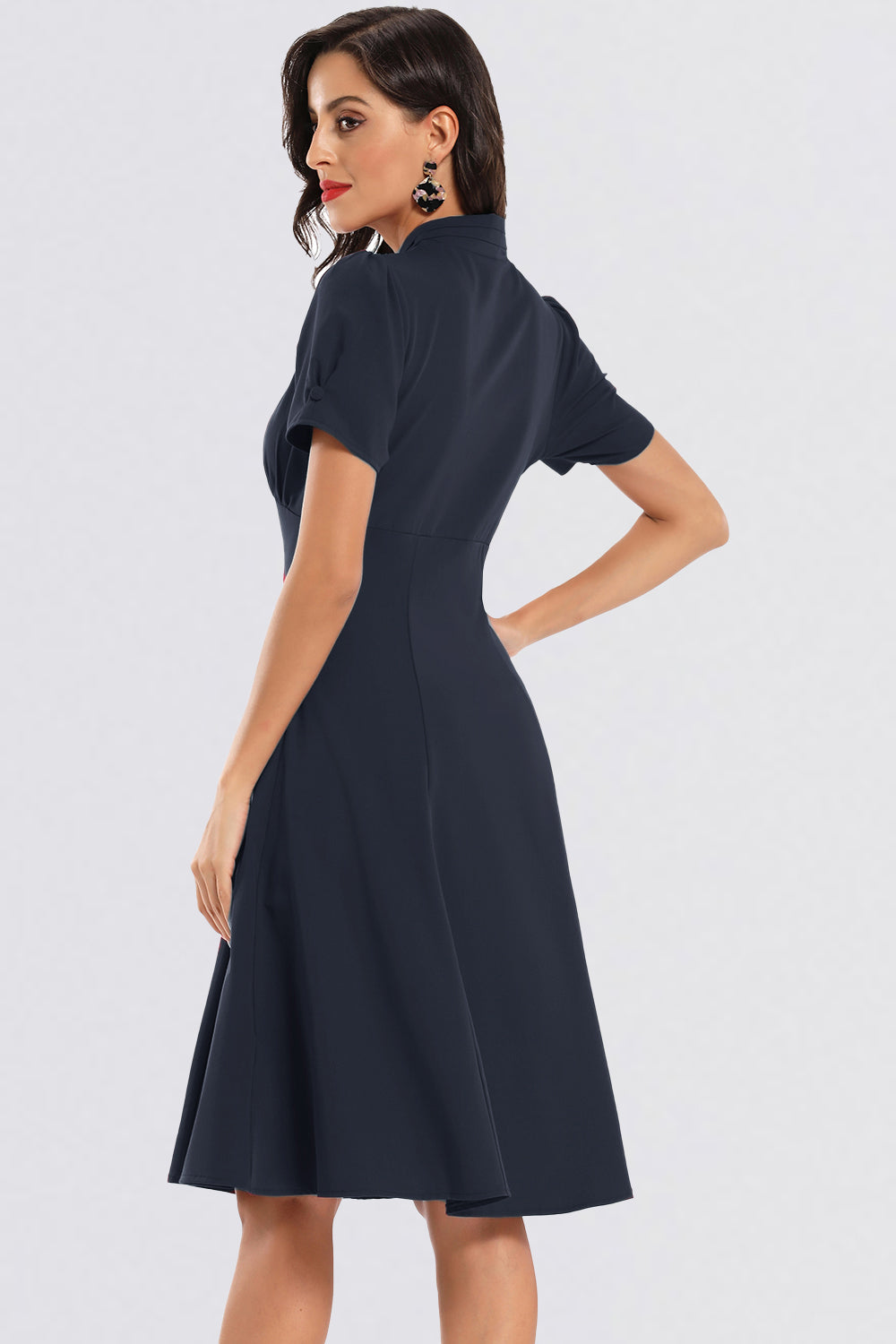 A-line Button Short Sleeve Vintage Dresses