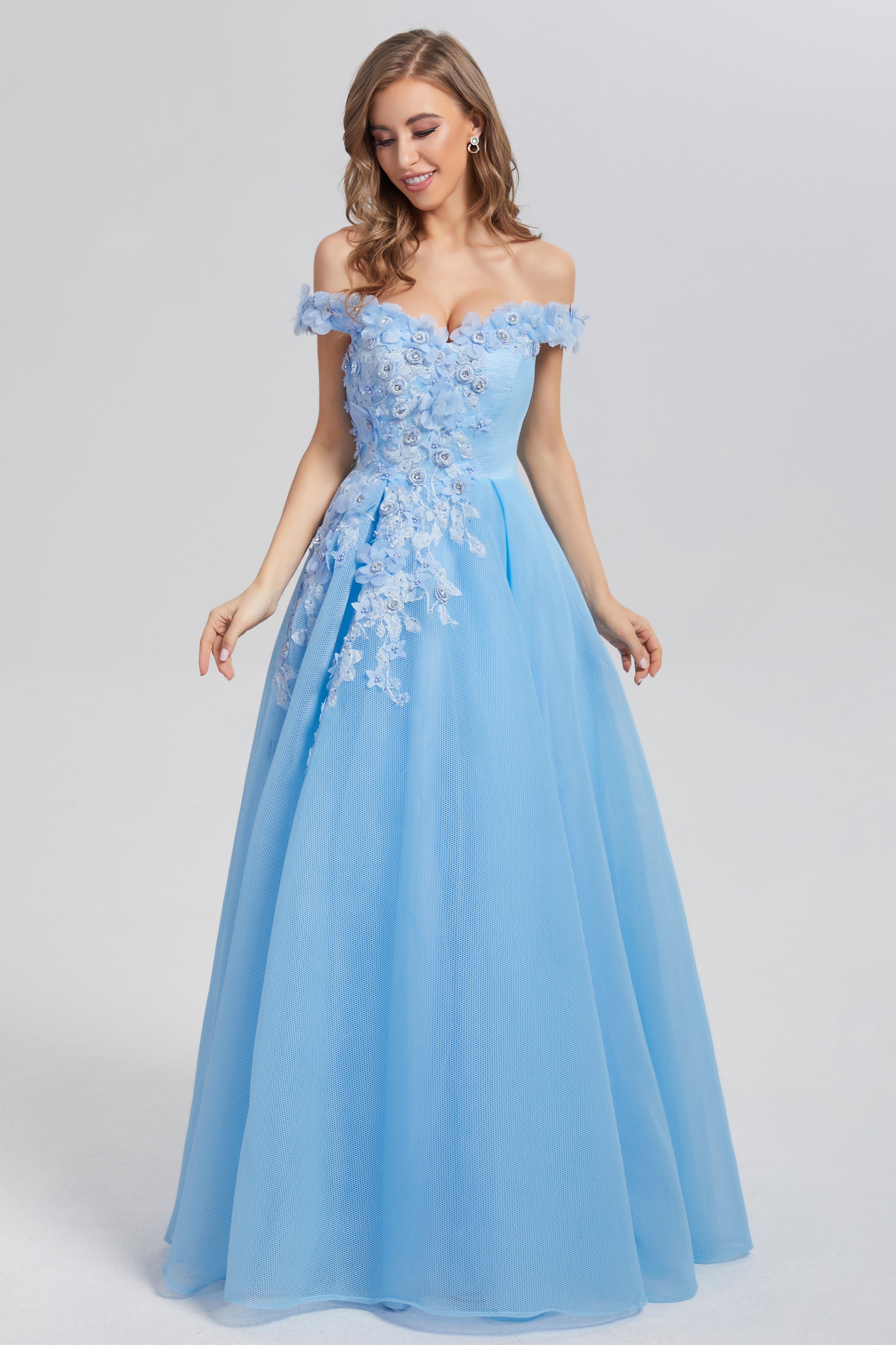 A-line Appliques Off the Shoulder Prom Dresses