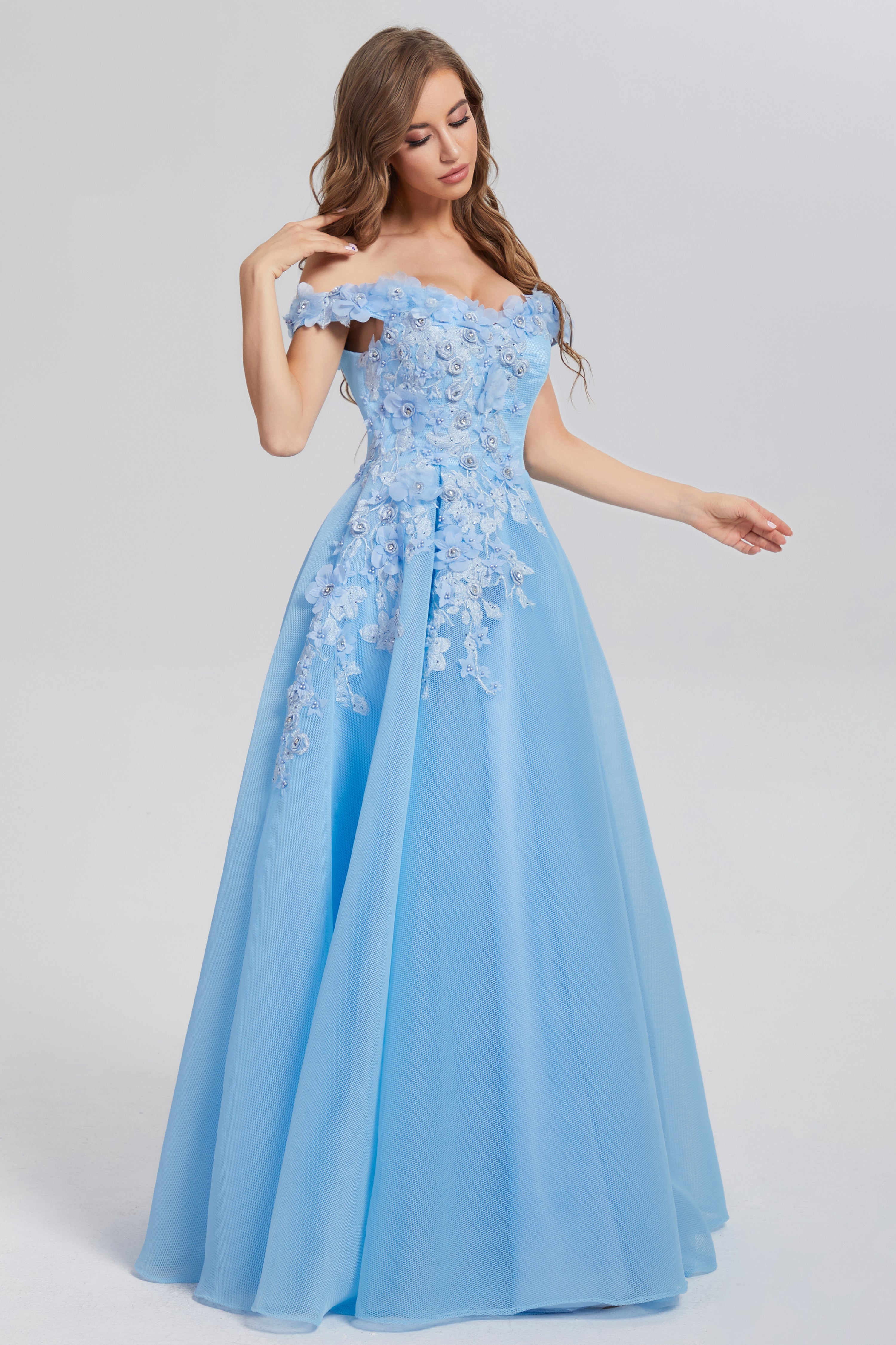 A-line Appliques Off the Shoulder Prom Dresses