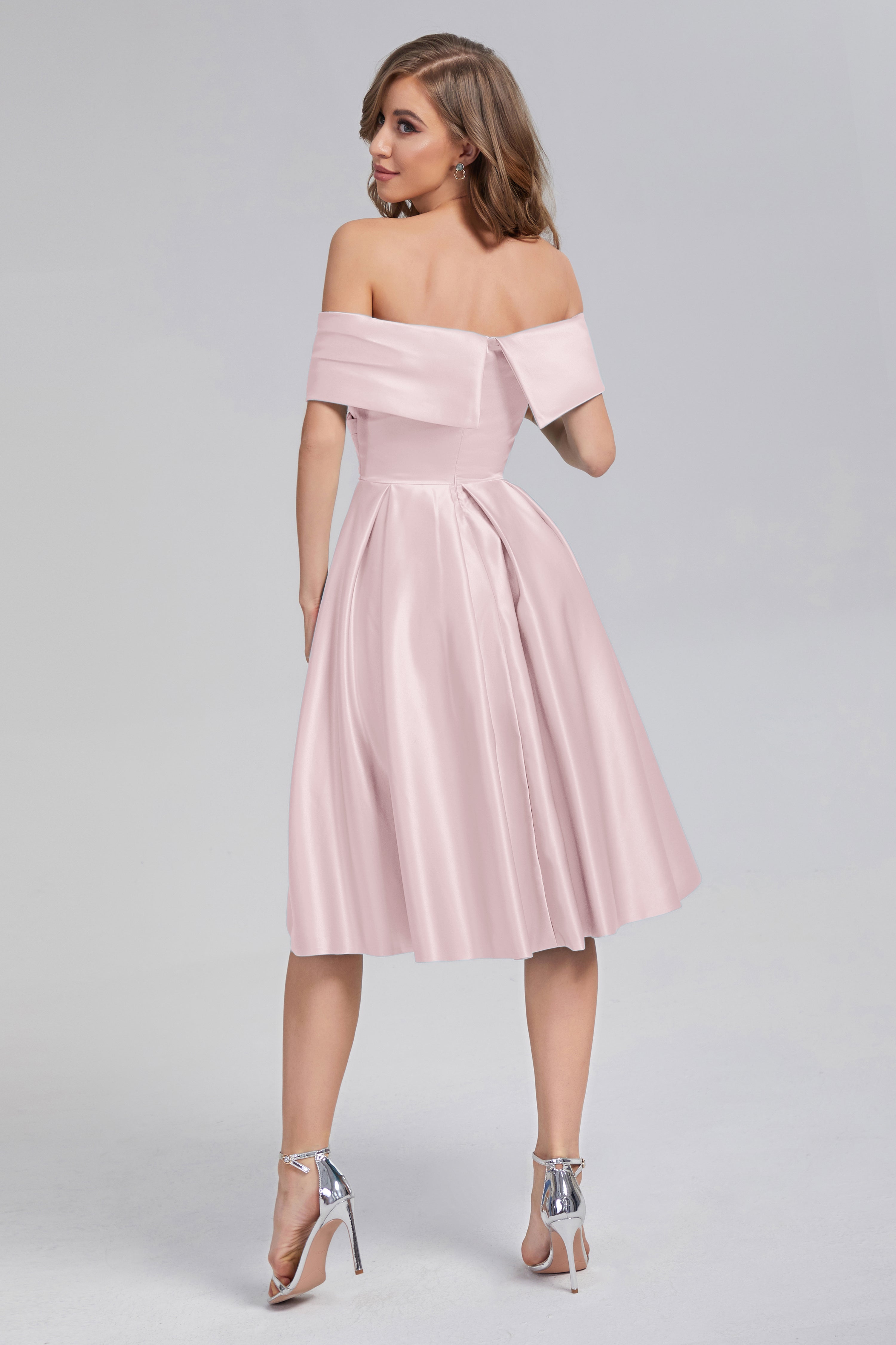 A-line Off the Shoulder Satin Short Prom Dresses