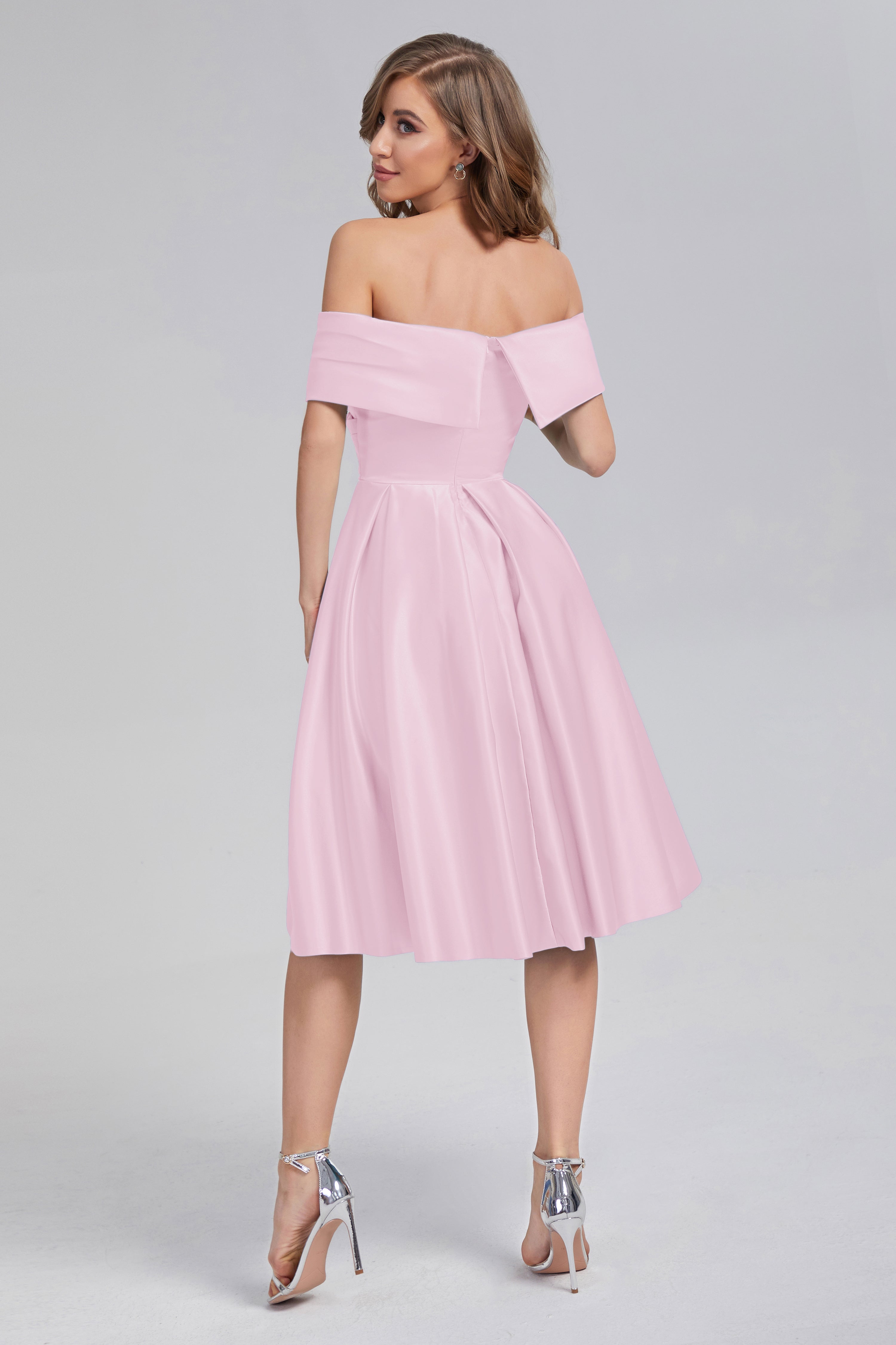 A-line Off the Shoulder Satin Short Prom Dresses