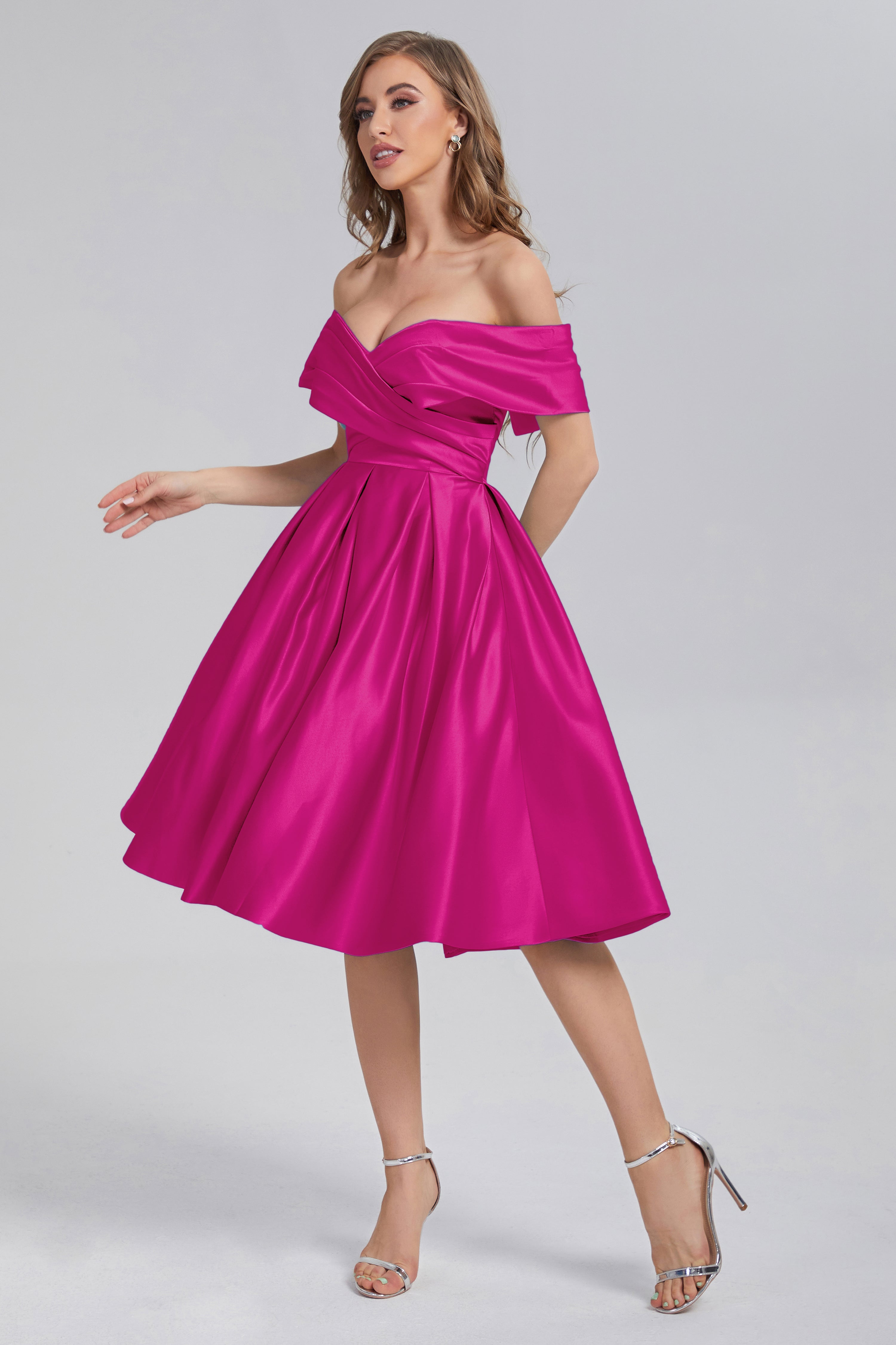 A-line Off the Shoulder Satin Short Prom Dresses