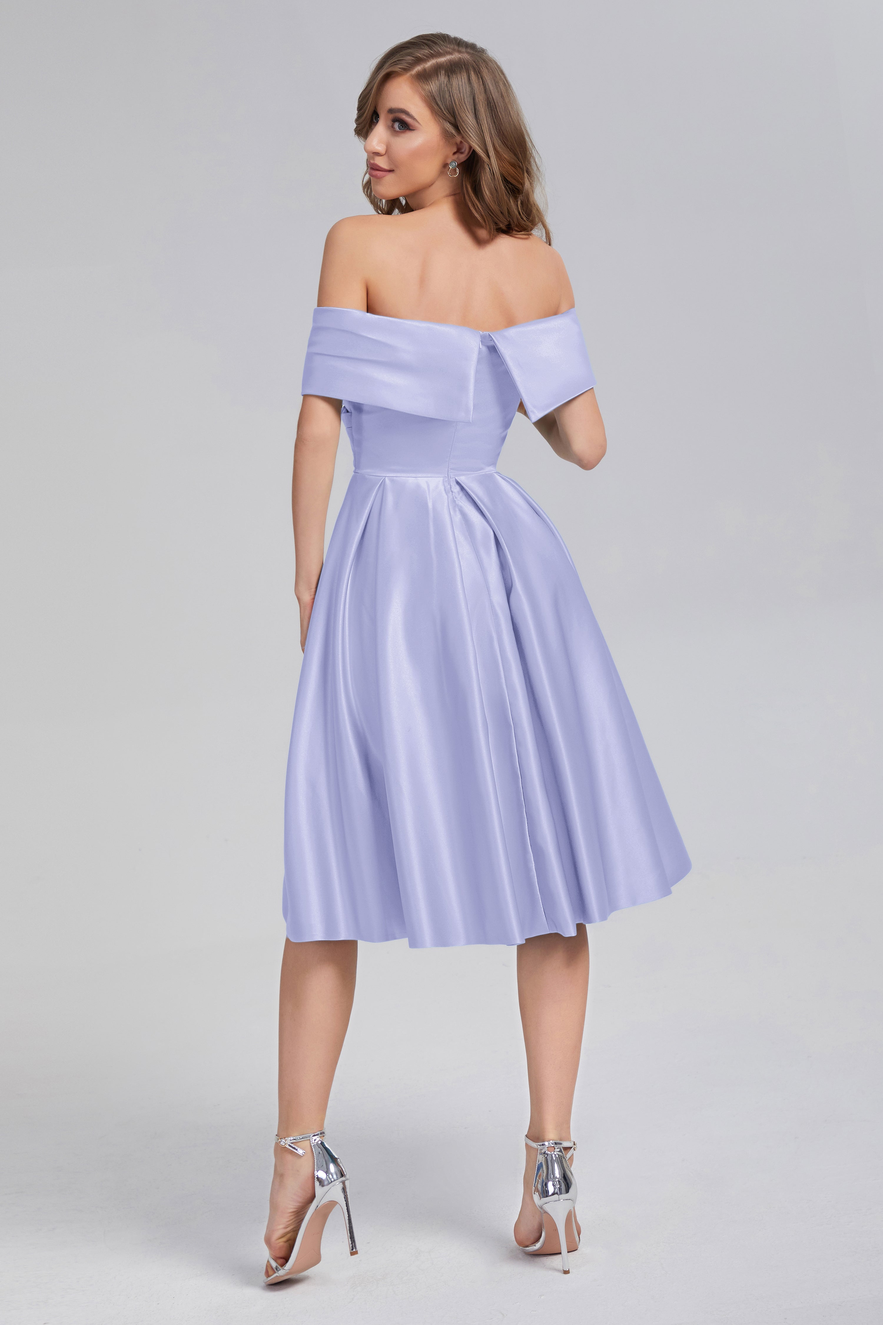 A-line Off the Shoulder Satin Short Prom Dresses