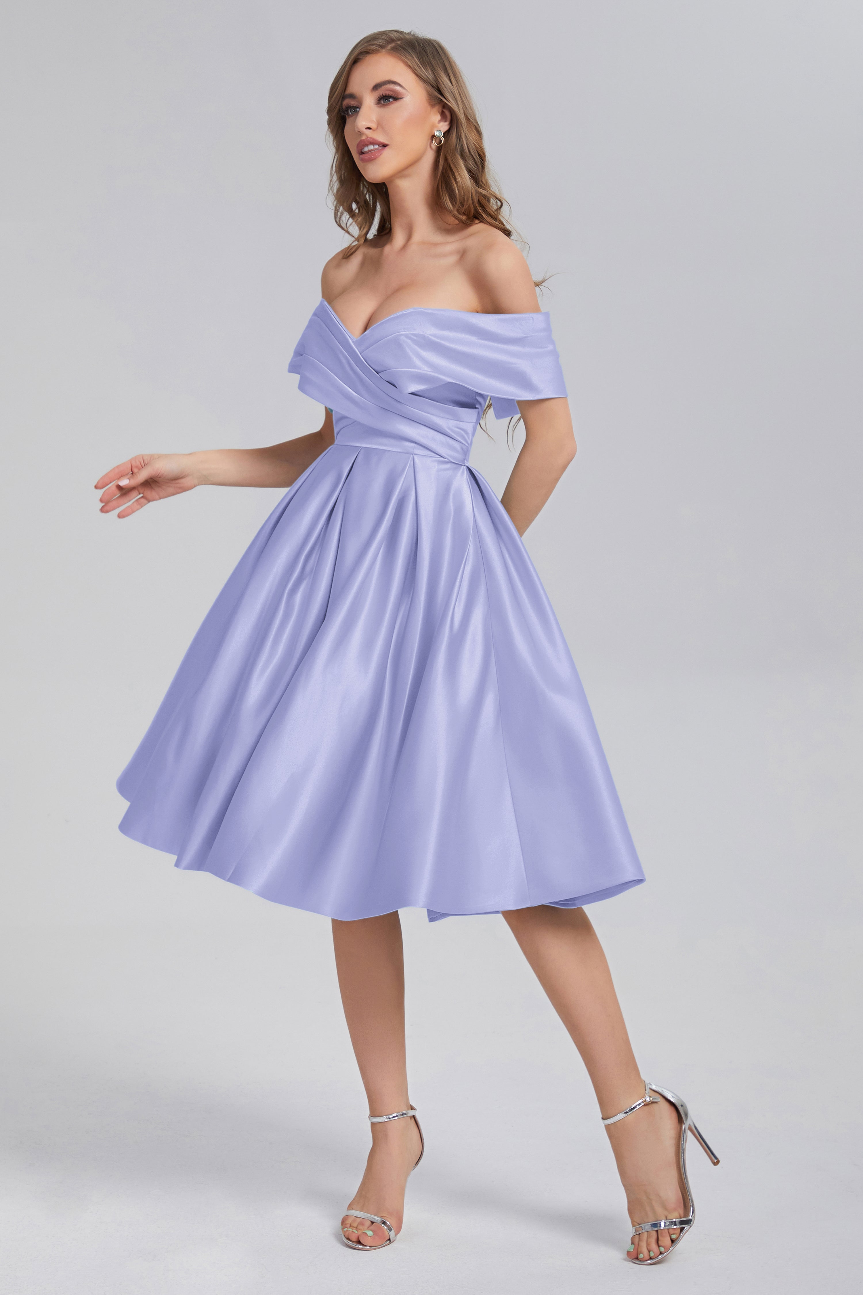 A-line Off the Shoulder Satin Short Prom Dresses