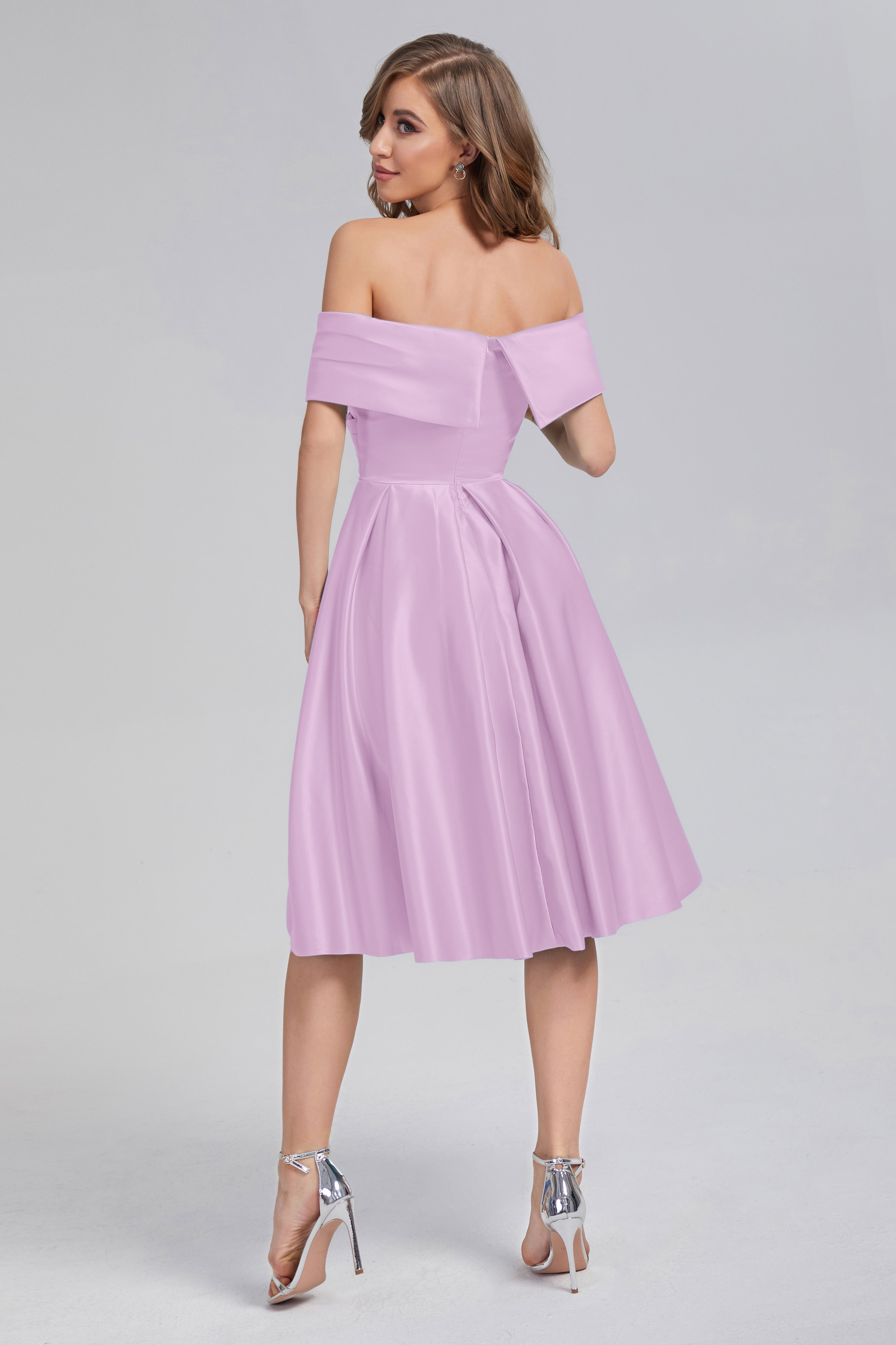 A-line Off the Shoulder Satin Short Prom Dresses