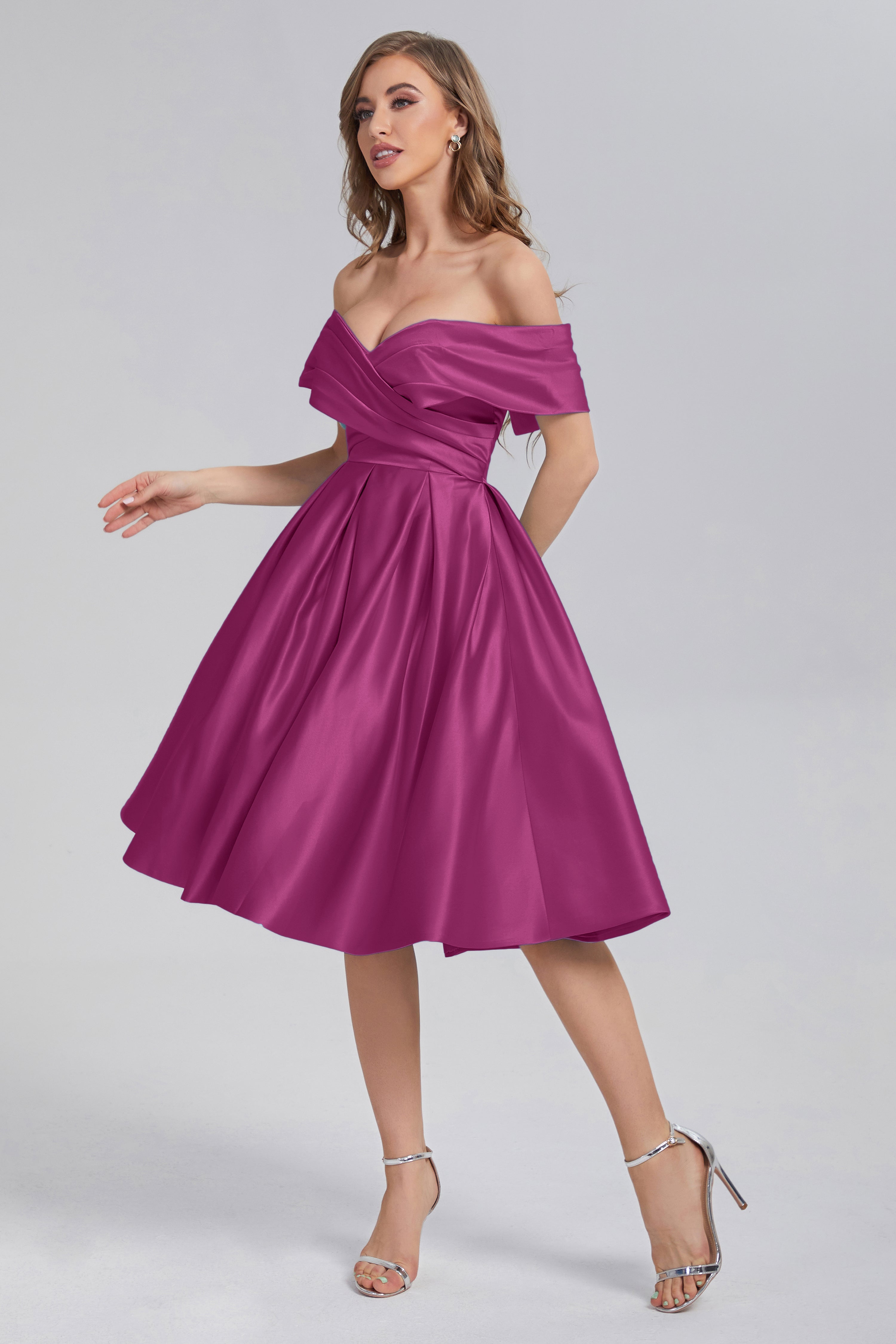 A-line Off the Shoulder Satin Short Prom Dresses