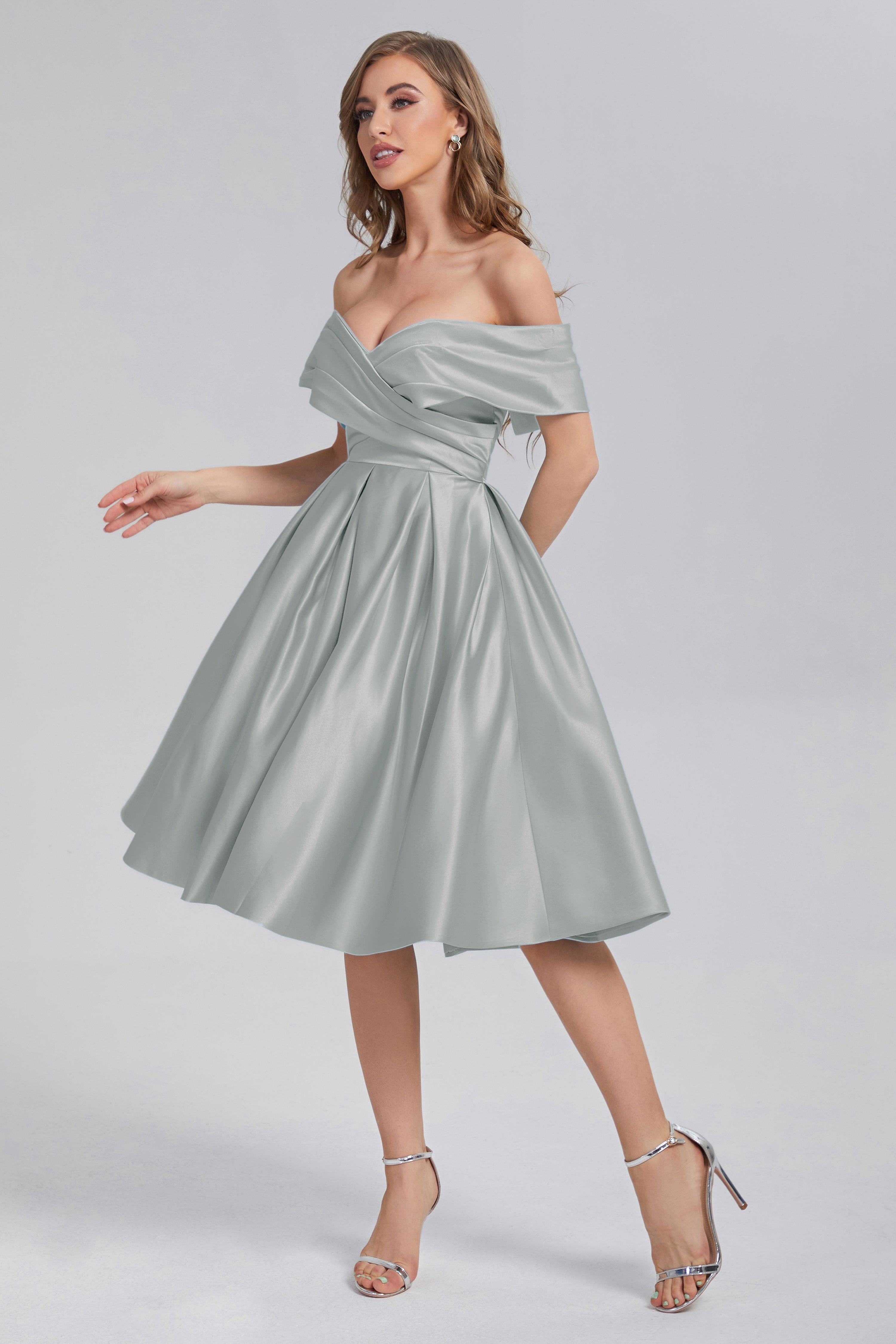 A-line Off the Shoulder Satin Short Prom Dresses