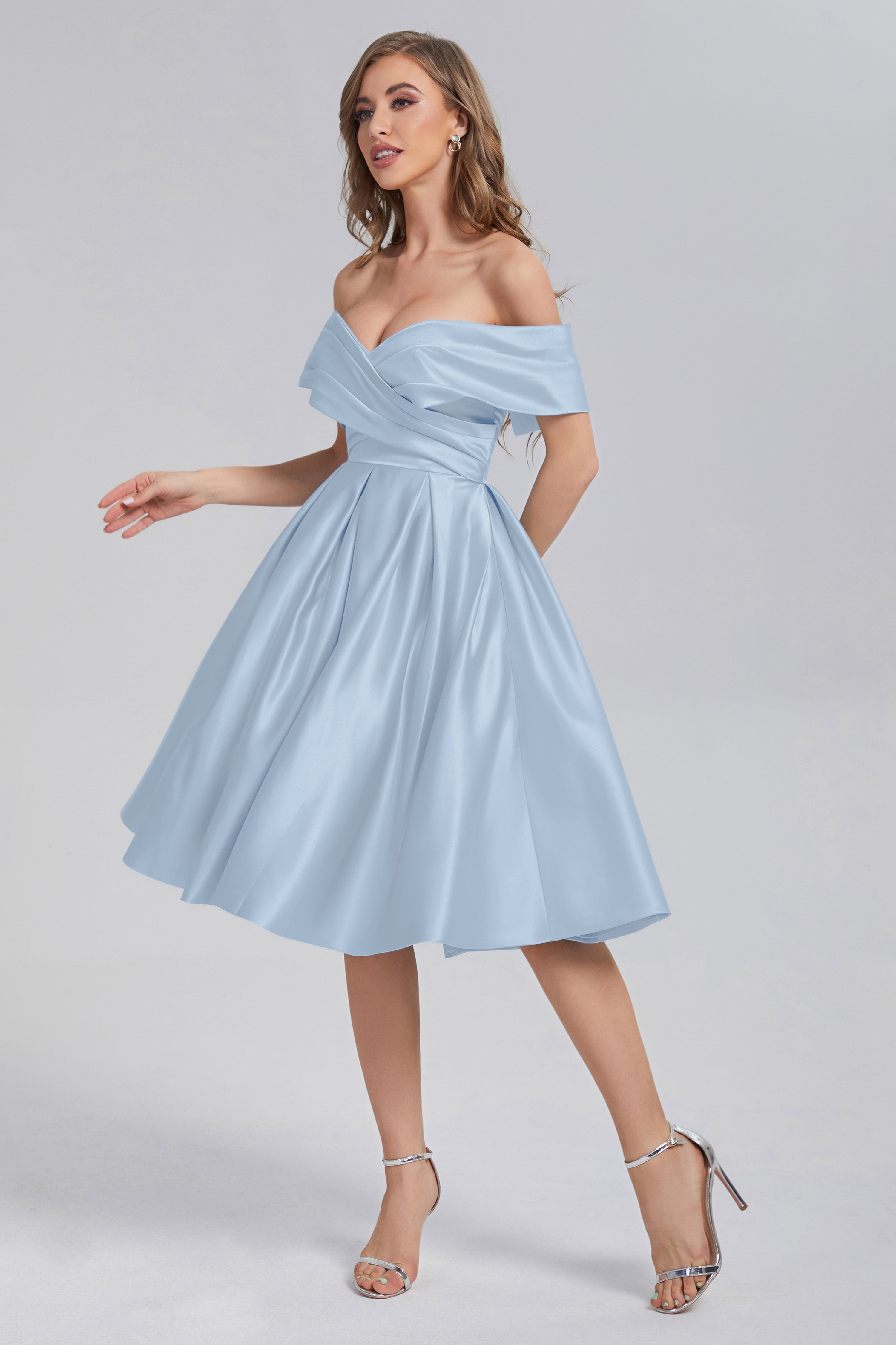 A-line Off the Shoulder Satin Short Prom Dresses