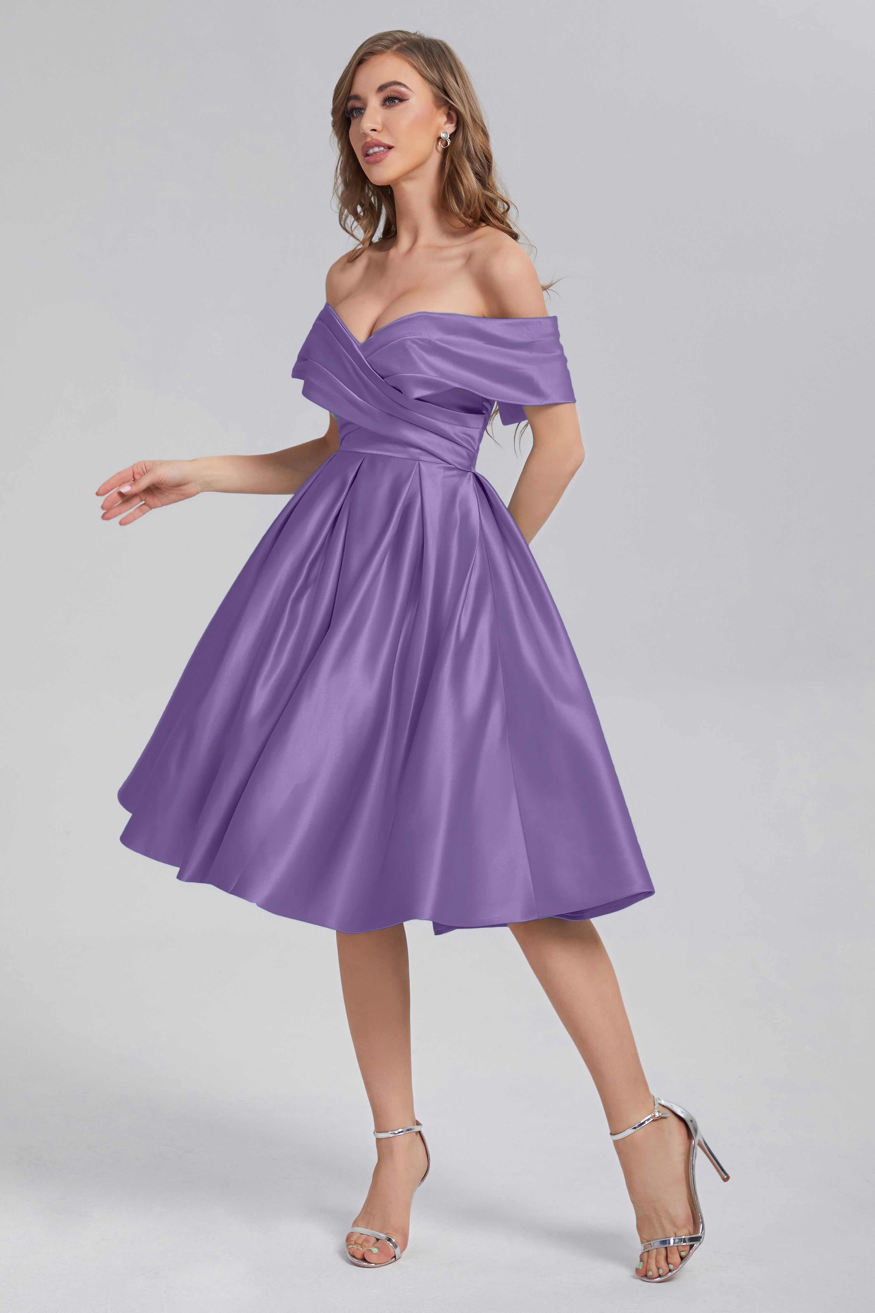 A-line Off the Shoulder Satin Short Prom Dresses