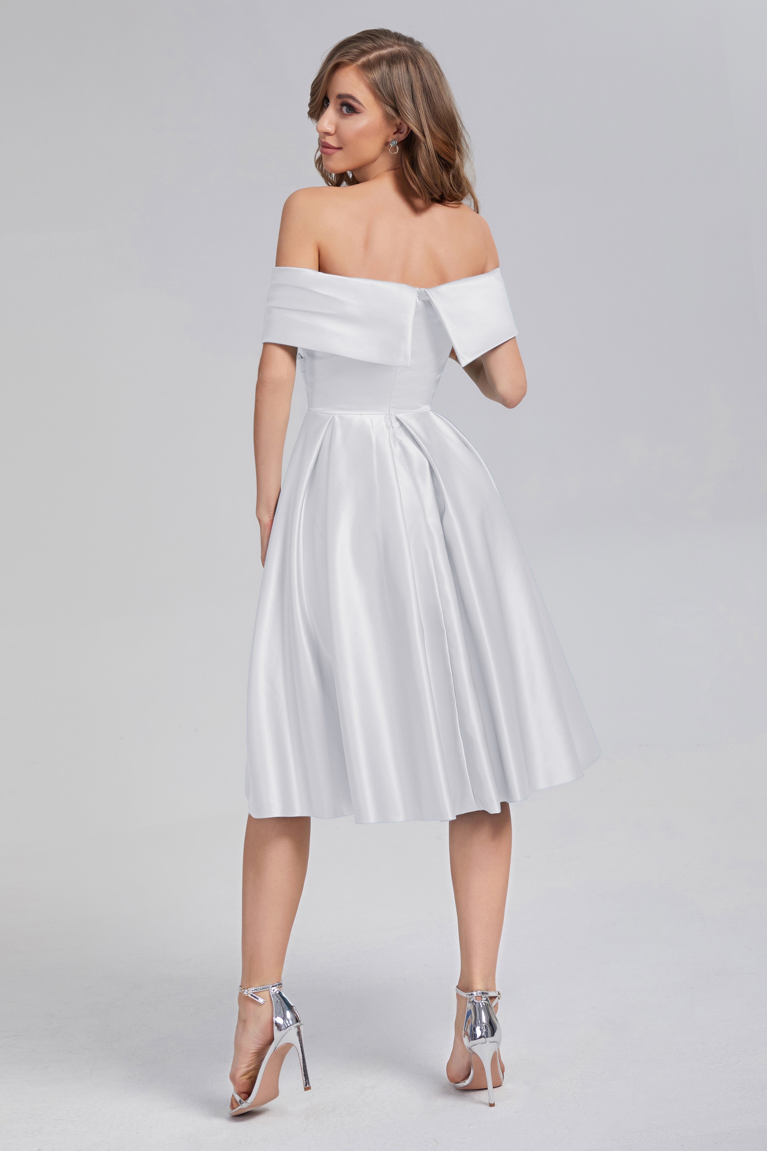 A-line Off the Shoulder Satin Short Prom Dresses