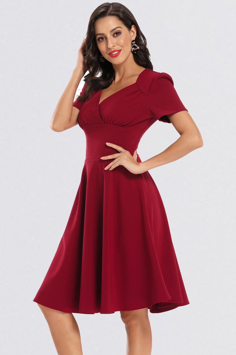 A-line Short Sleeve V-neck Homecoming Dresses