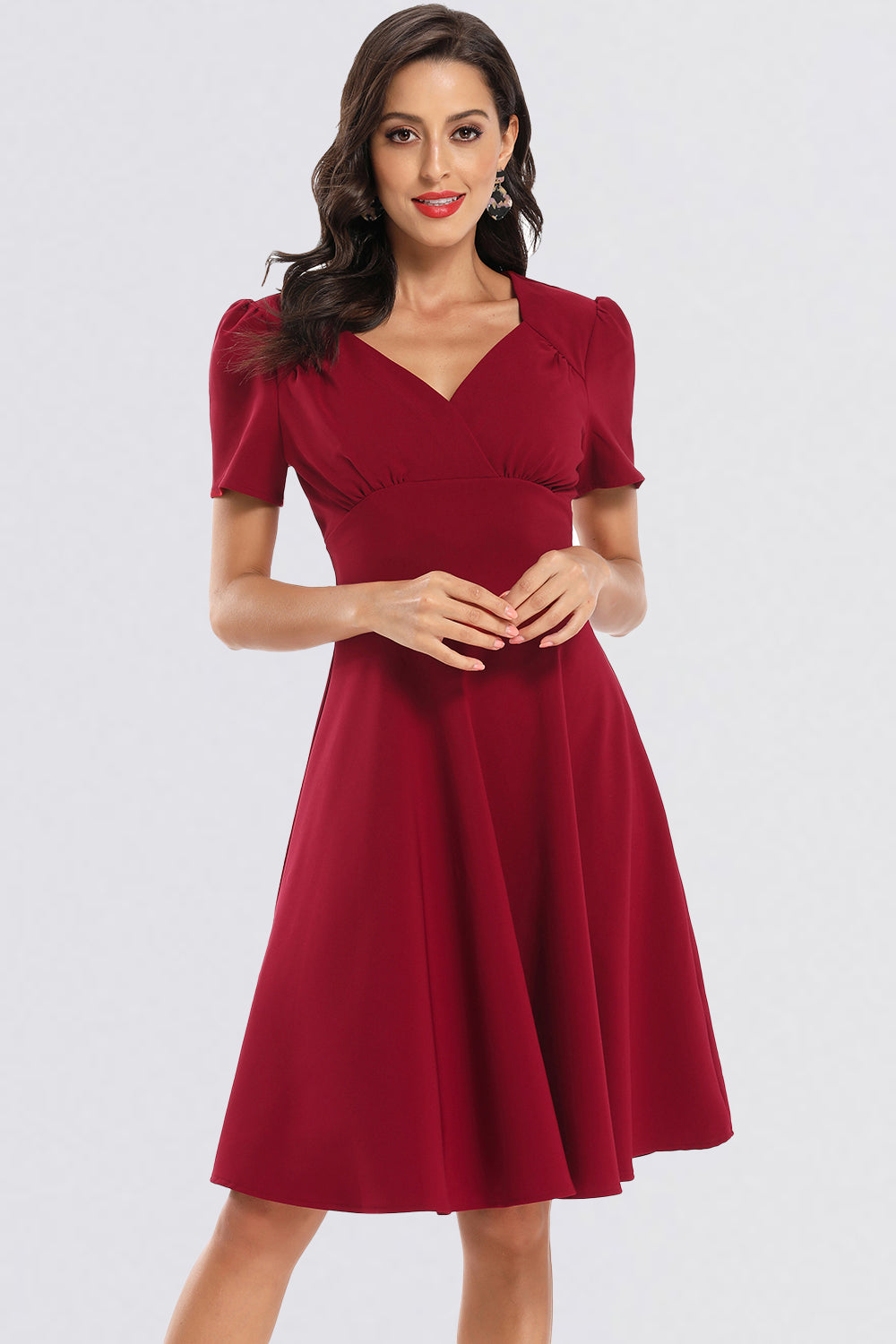 A-line Short Sleeve V-neck Homecoming Dresses