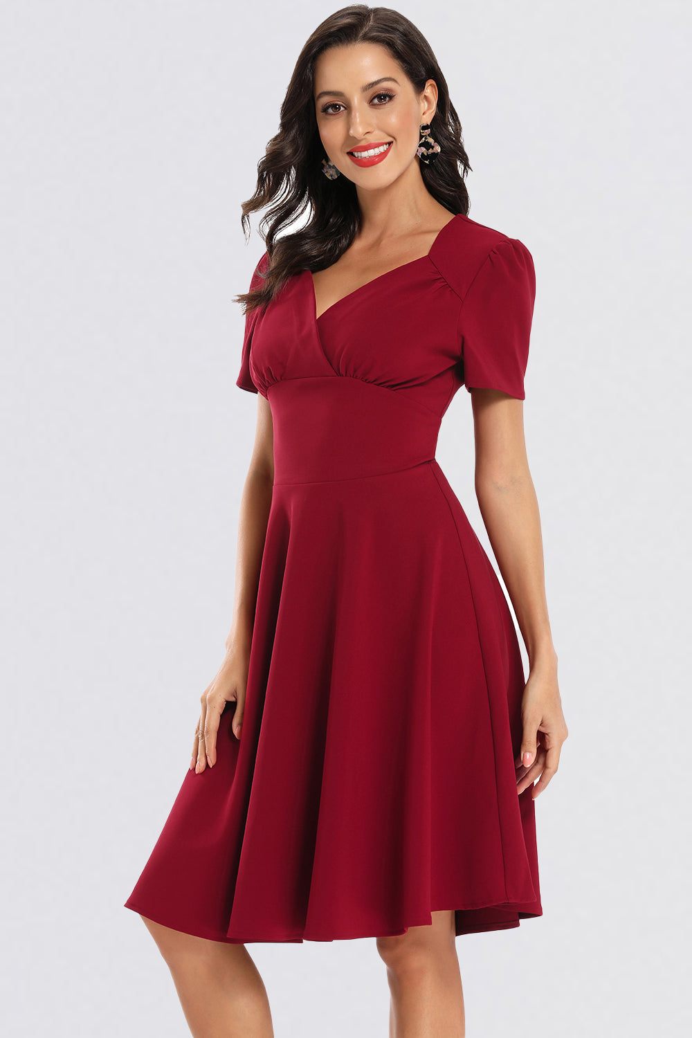 A-line Short Sleeve V-neck Homecoming Dresses