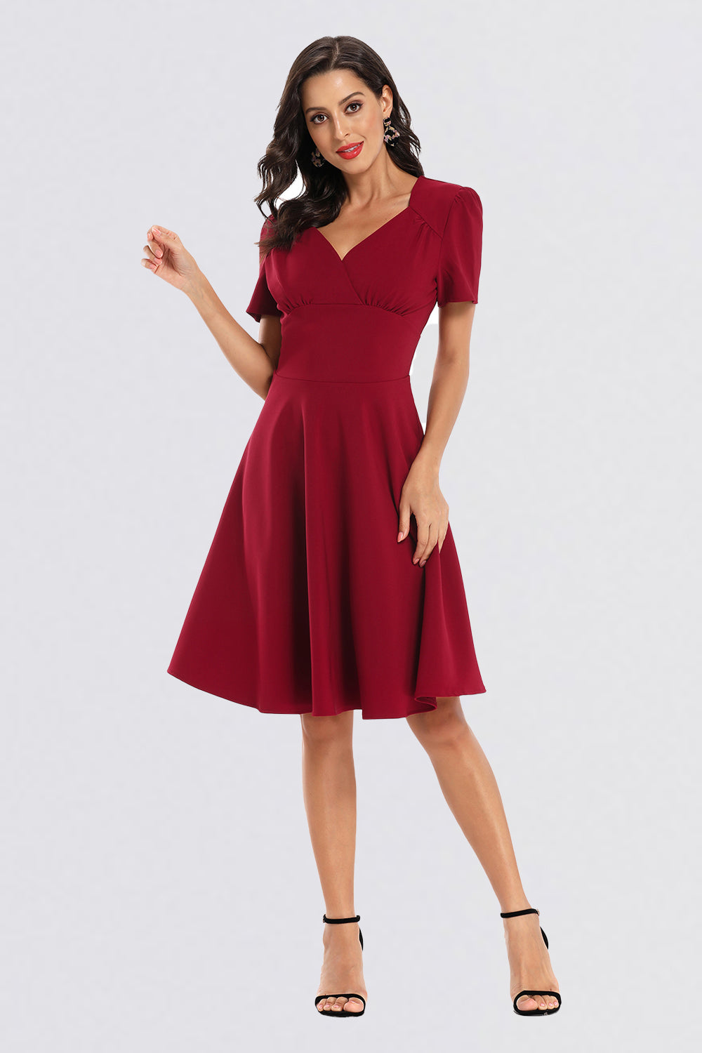 A-line Short Sleeve V-neck Homecoming Dresses