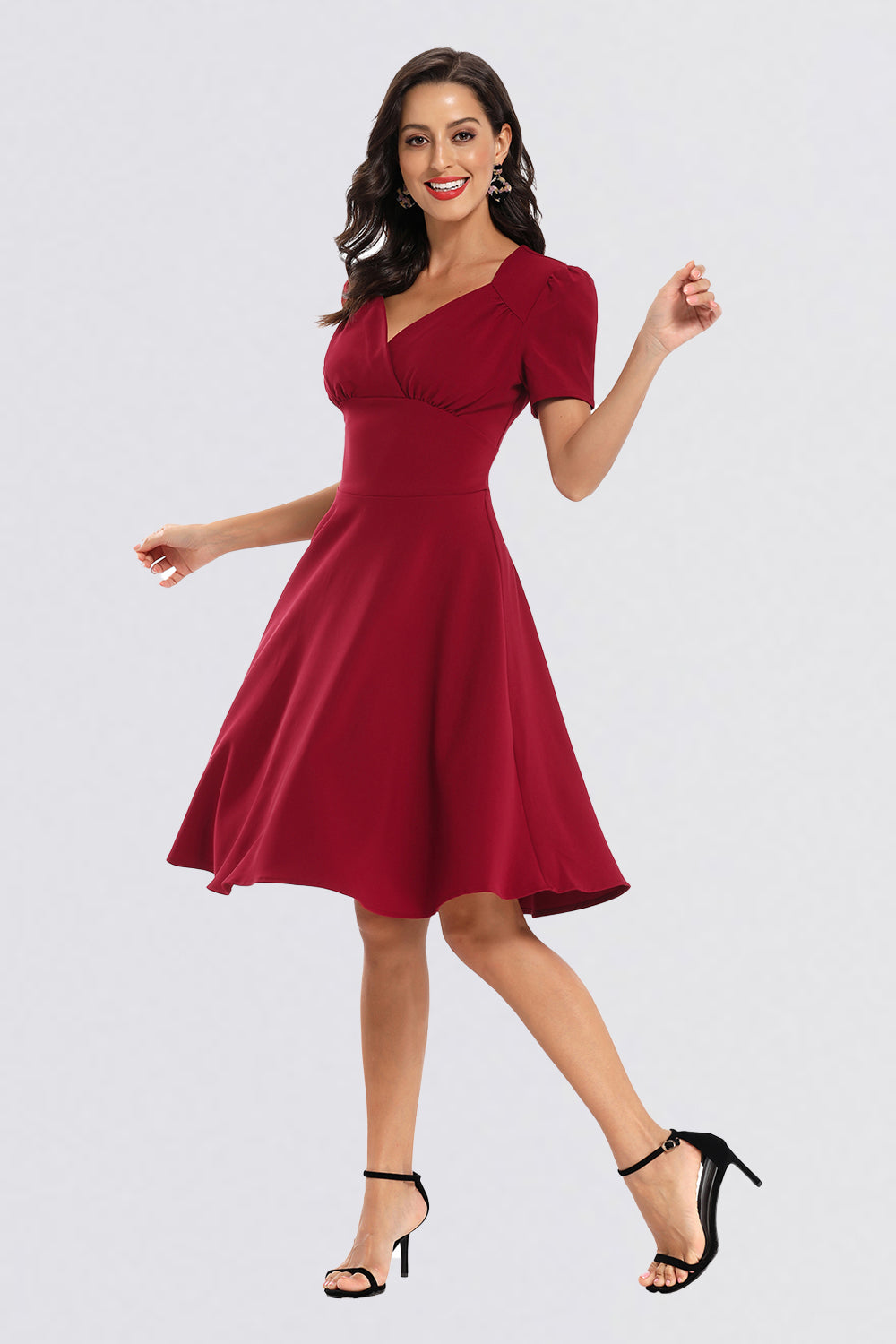 A-line Short Sleeve V-neck Homecoming Dresses