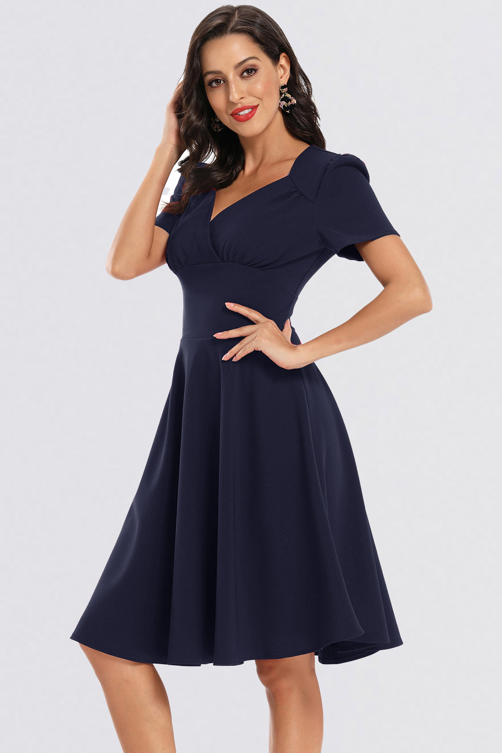 A-line Short Sleeve V-neck Homecoming Dresses