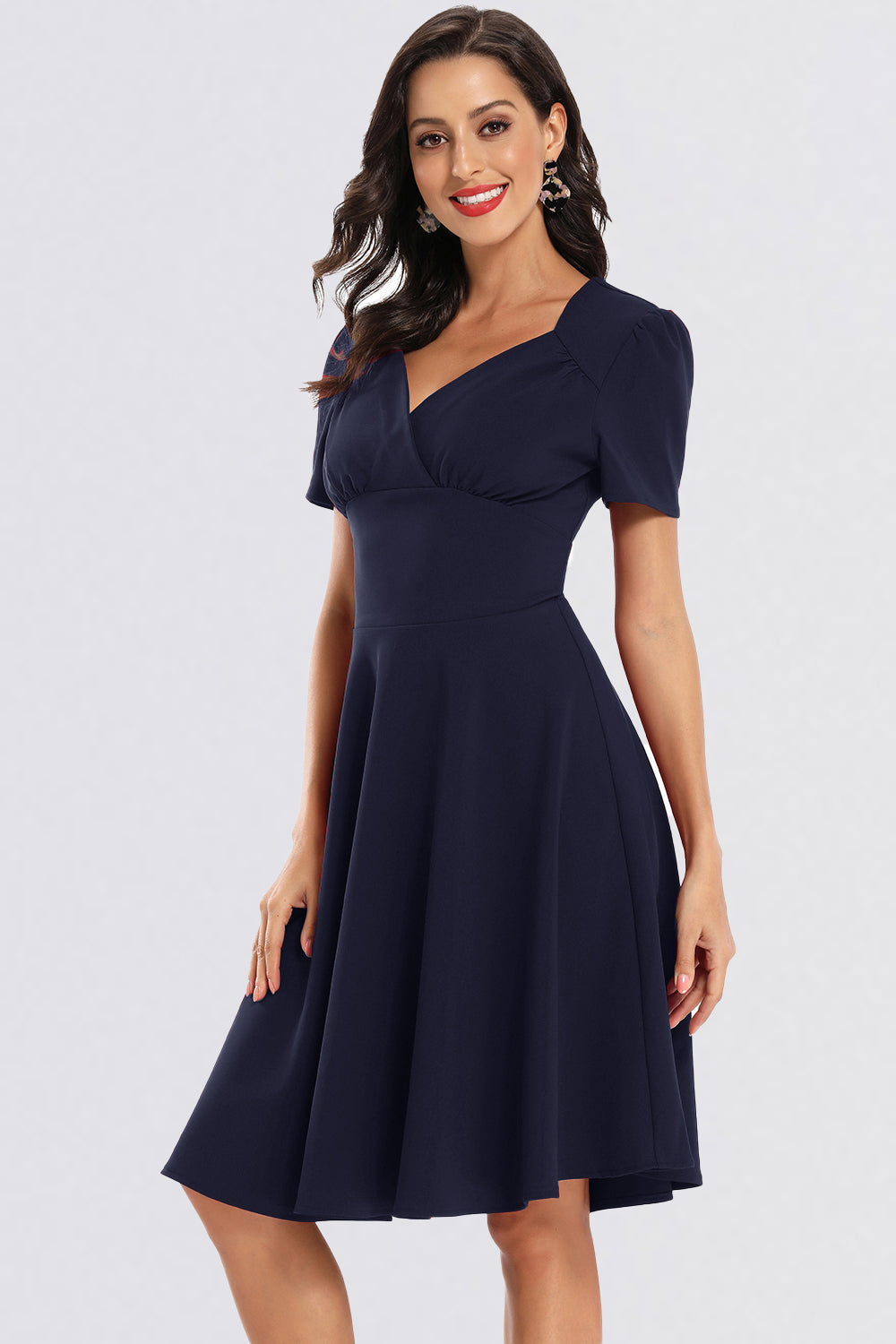 A-line Short Sleeve V-neck Homecoming Dresses