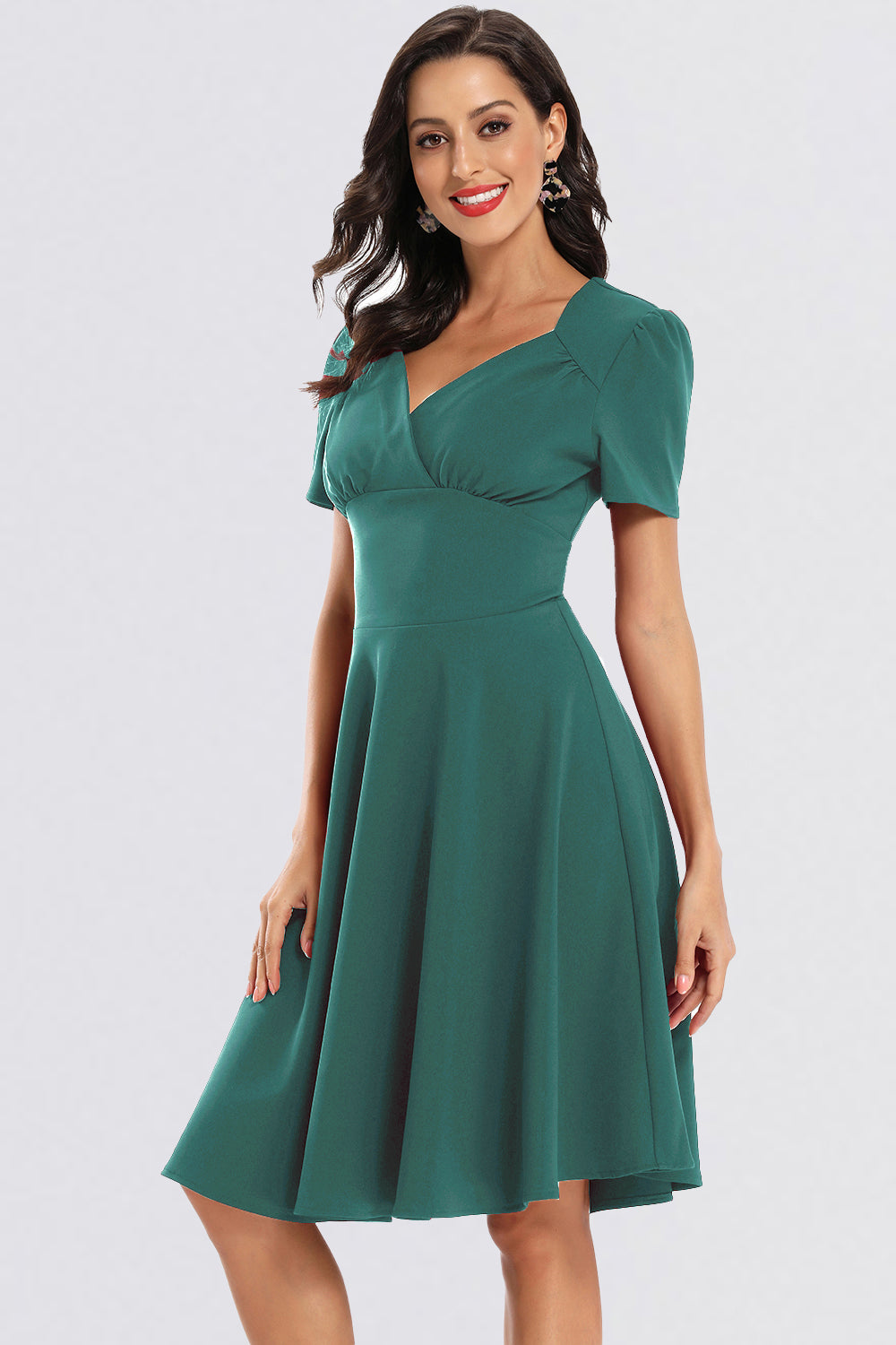 A-line Short Sleeve V-neck Homecoming Dresses