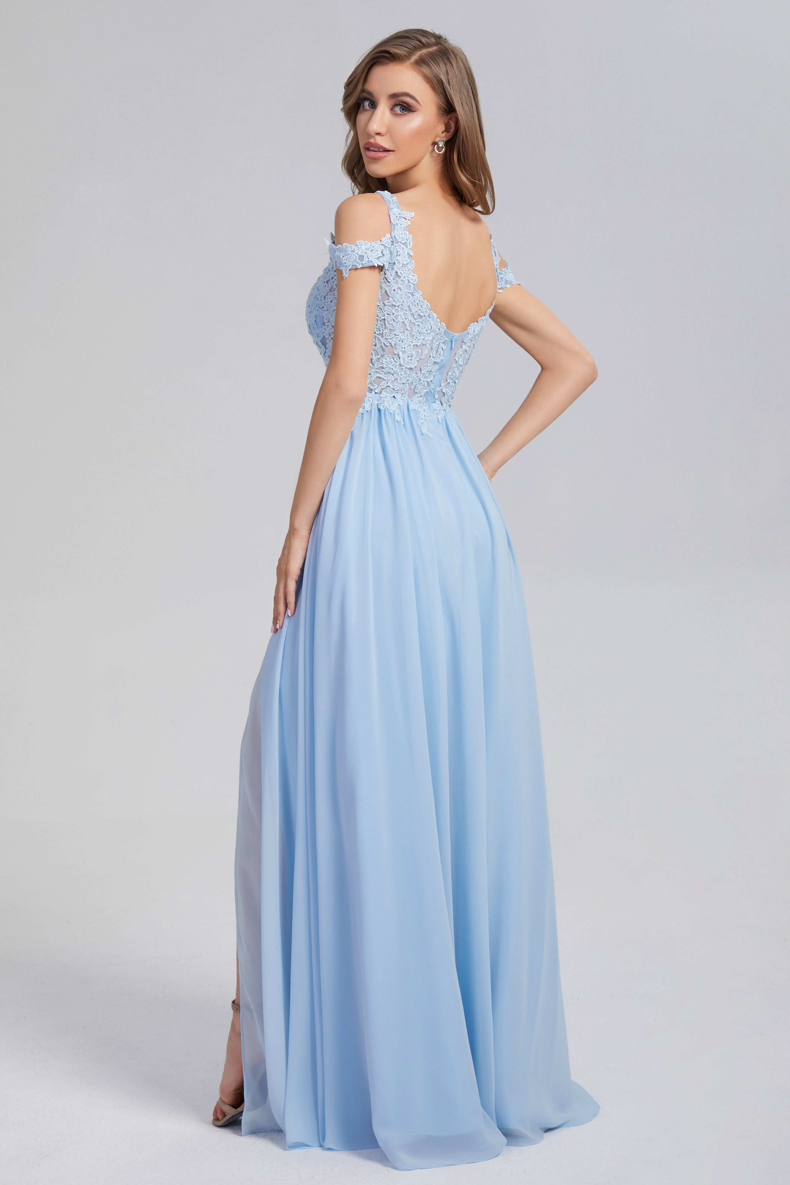 Appliques Off the Shoulder Chiffon Prom Dresses