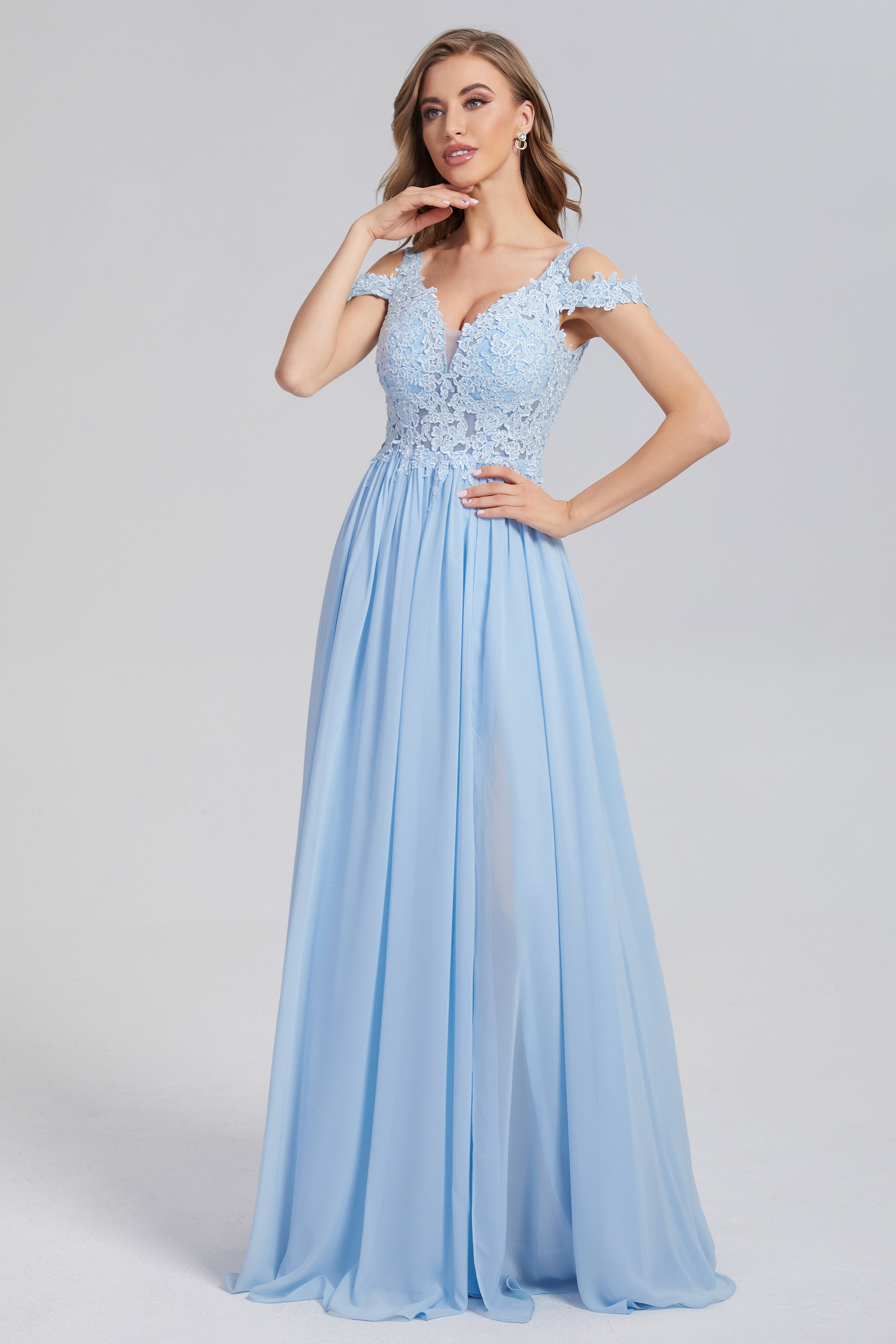 Appliques Off the Shoulder Chiffon Prom Dresses