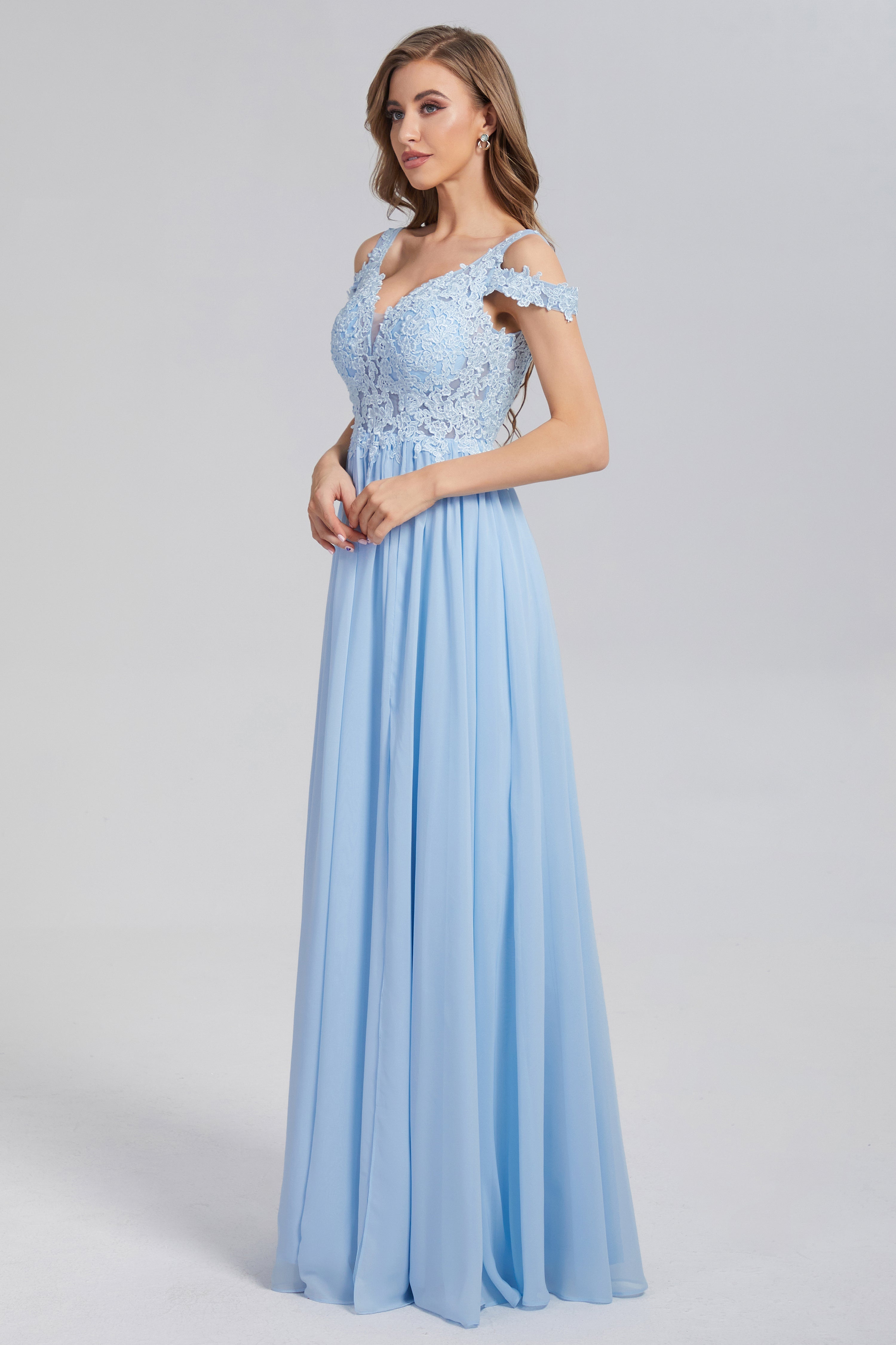 Appliques Off the Shoulder Chiffon Prom Dresses