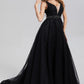 Backless Appliques Satin Prom Dresses