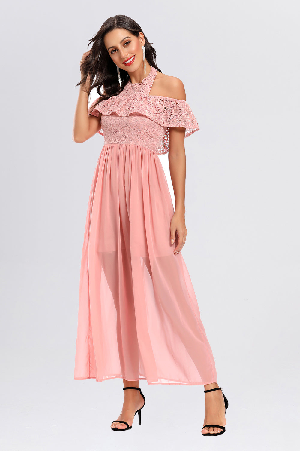 Backless Halter Short Sleeve Prom Dresses