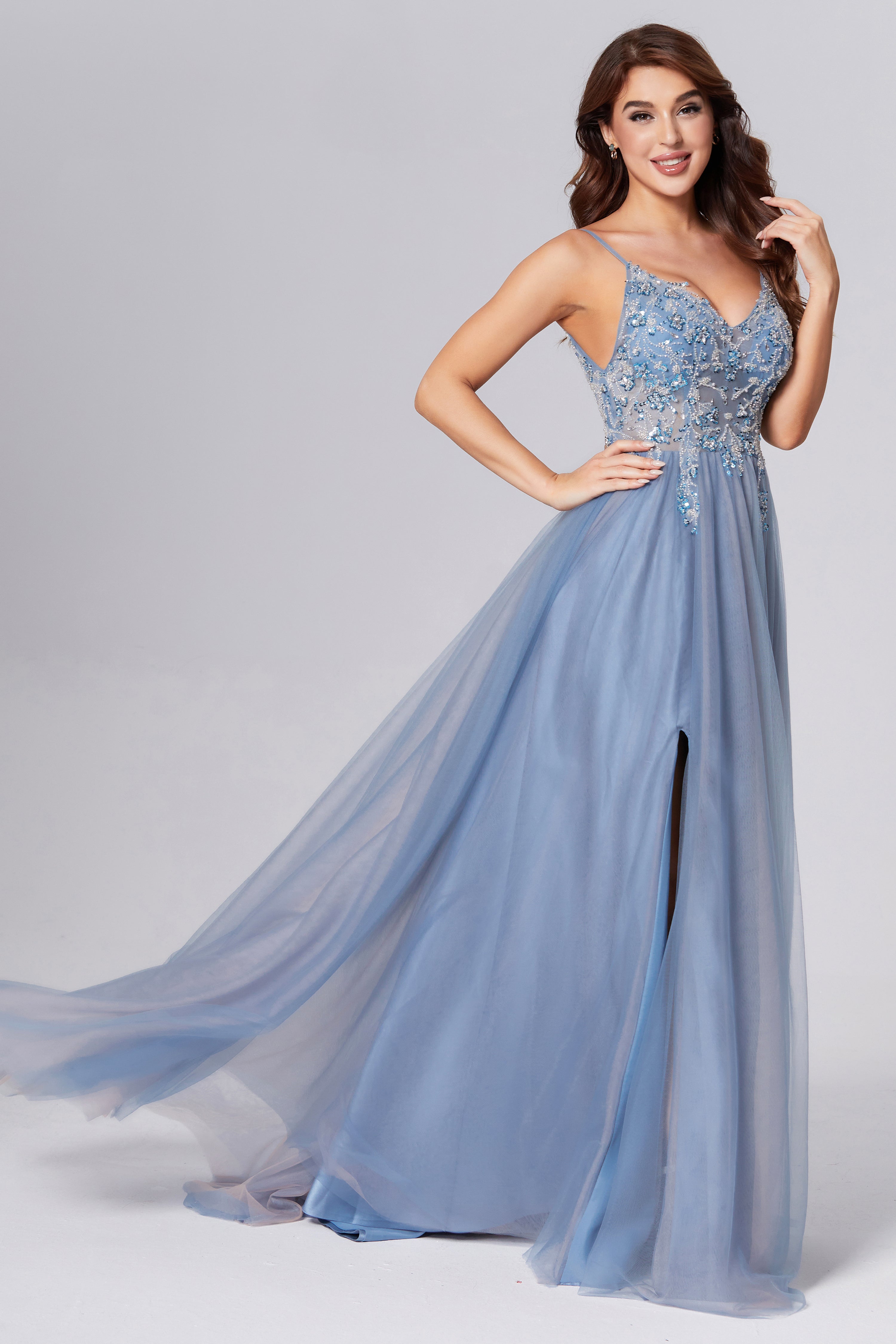 Beading Backless Elastic Satin Prom Dresses