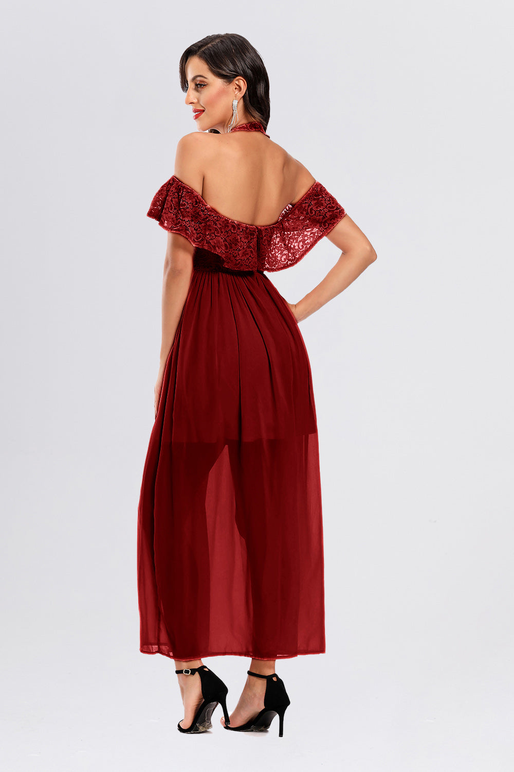 Butterfly Sleeve Halter Chiffon Vintage Dresses