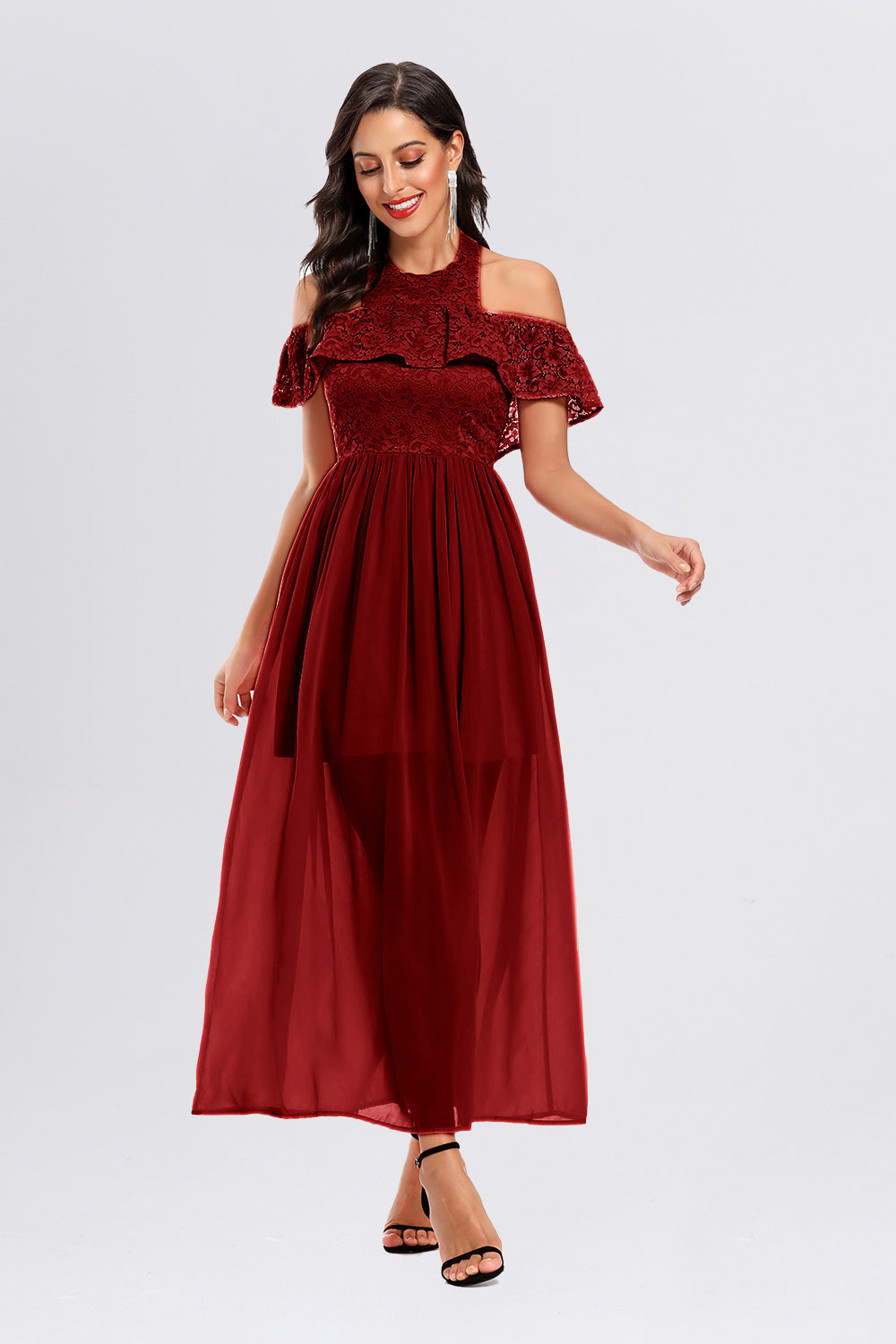 Butterfly Sleeve Halter Chiffon Vintage Dresses