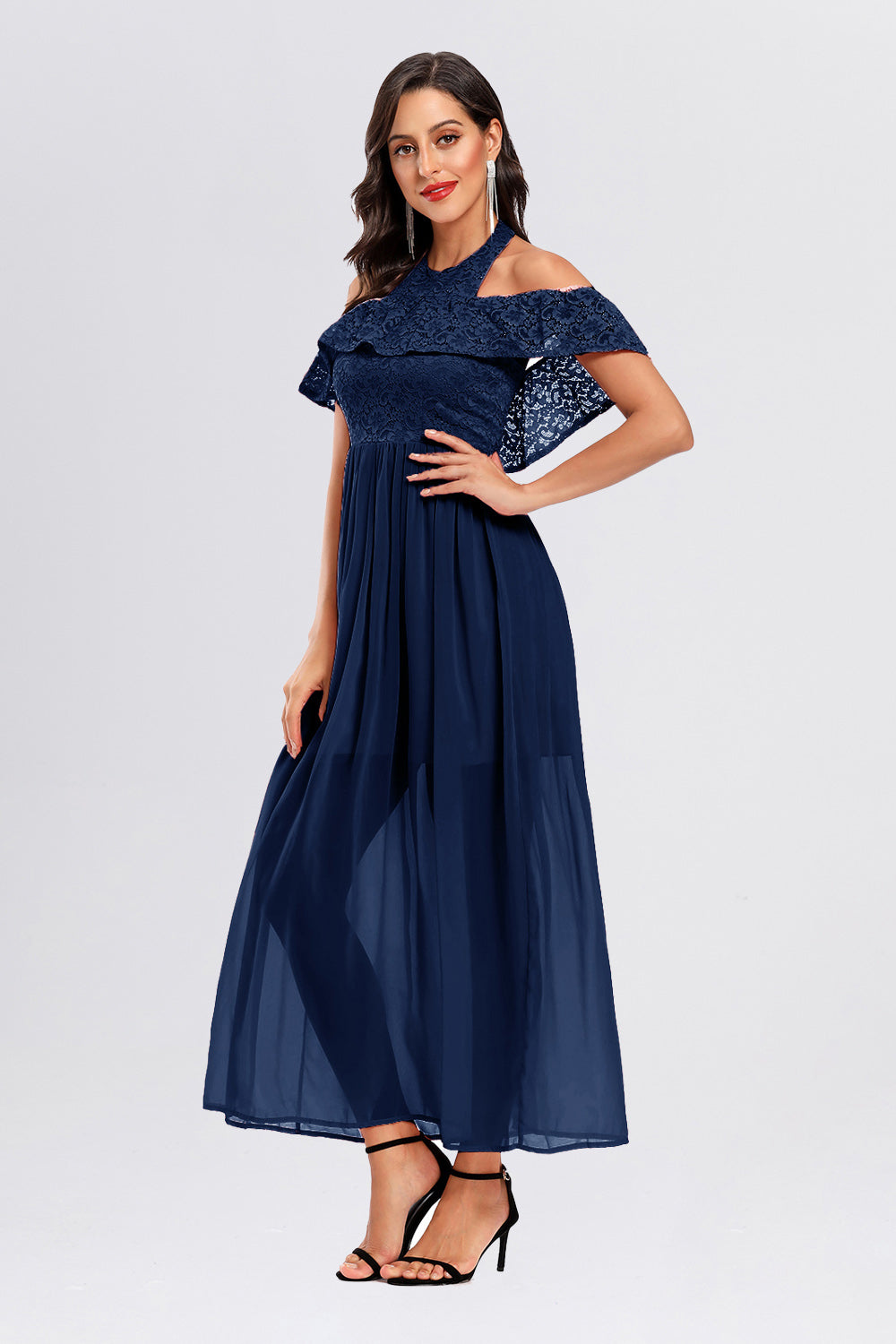 Butterfly Sleeve Halter Chiffon Vintage Dresses