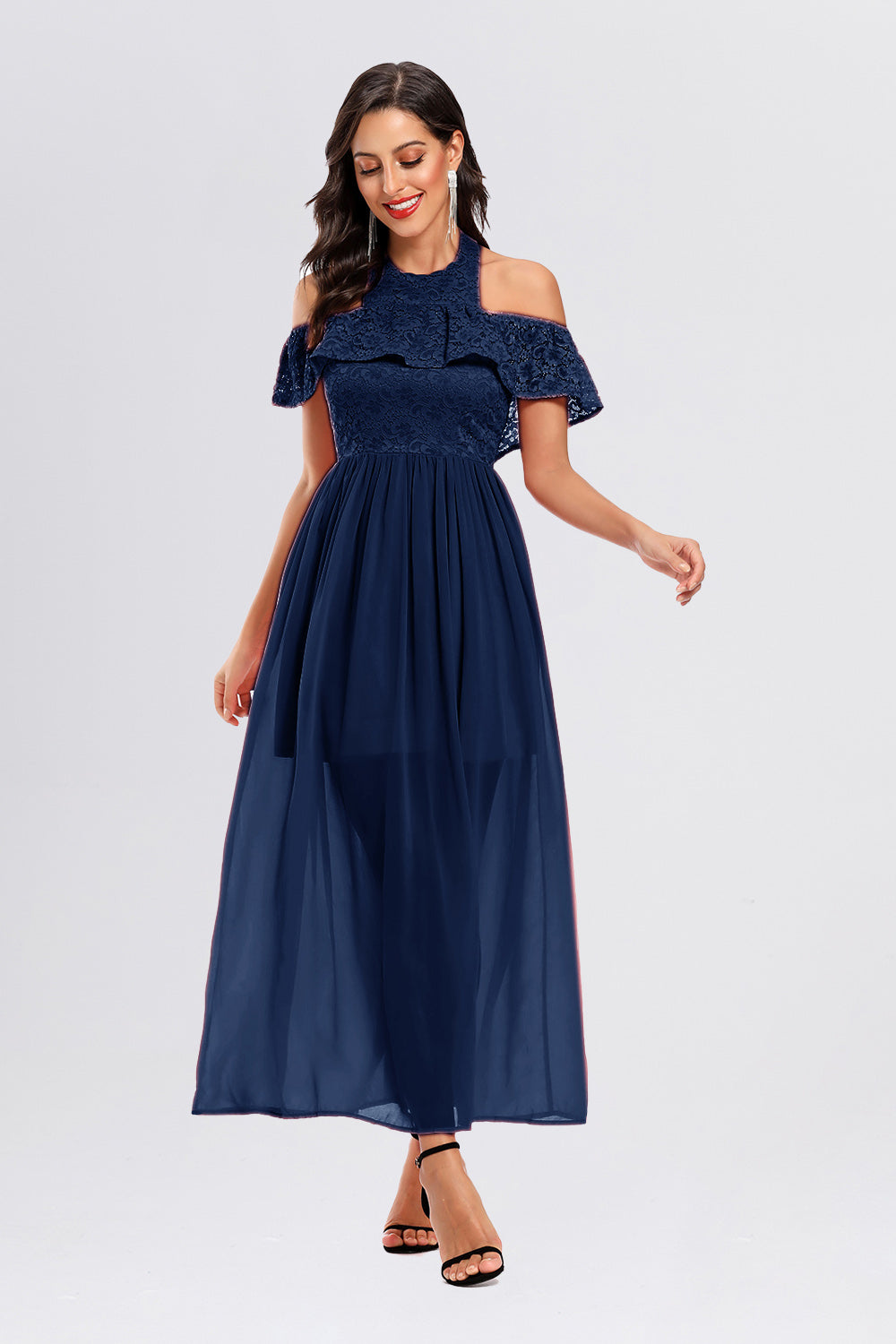 Butterfly Sleeve Halter Chiffon Vintage Dresses