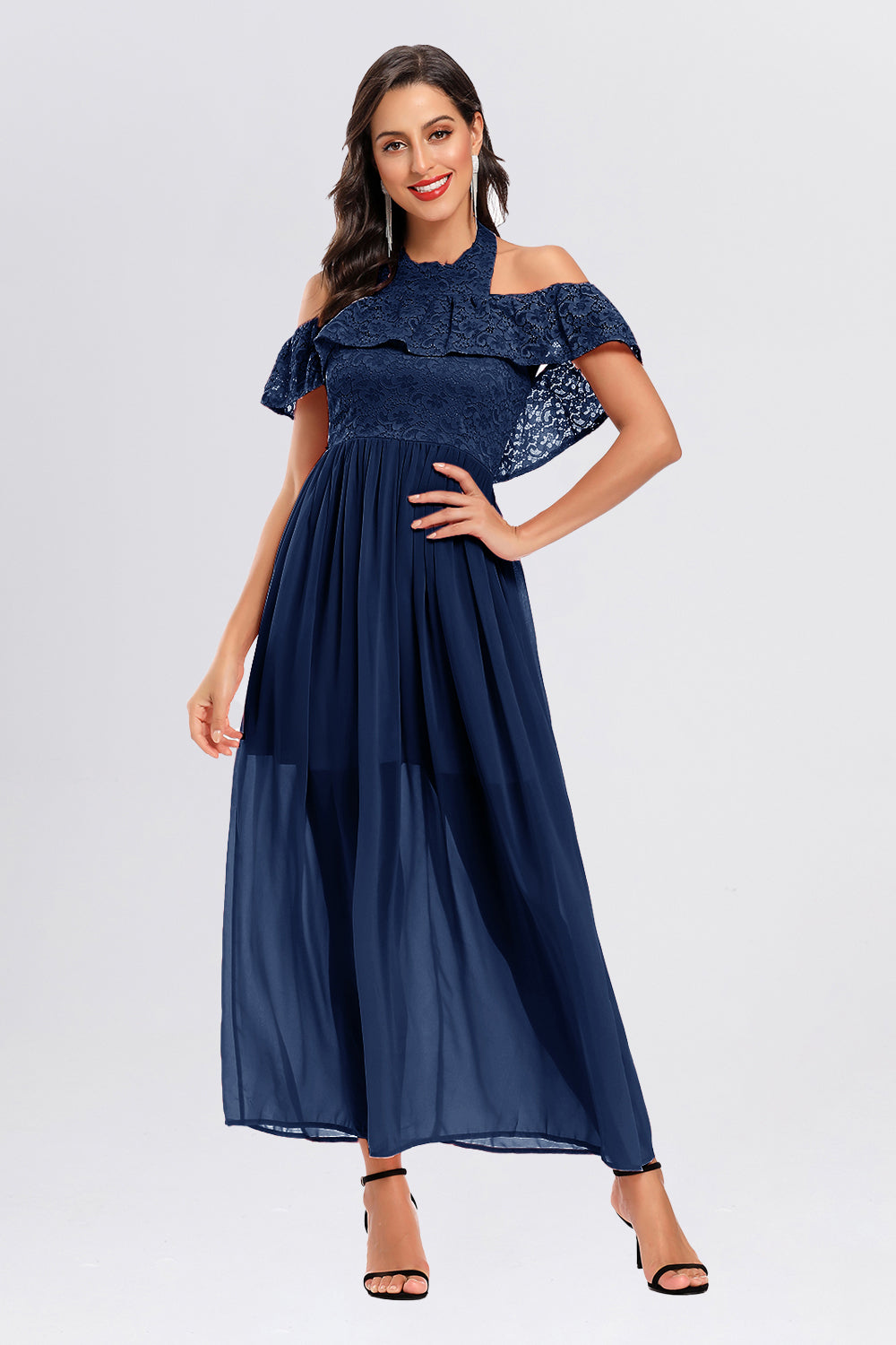 Butterfly Sleeve Halter Chiffon Vintage Dresses