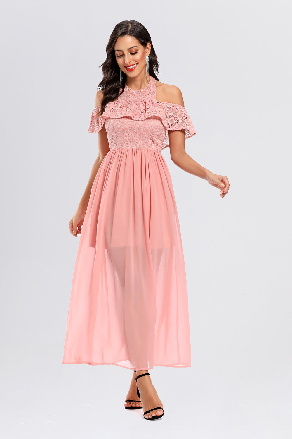Butterfly Sleeve Halter Chiffon Vintage Dresses