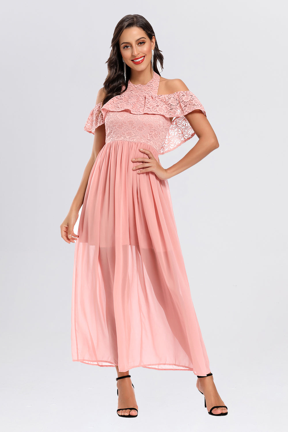 Butterfly Sleeve Halter Chiffon Vintage Dresses