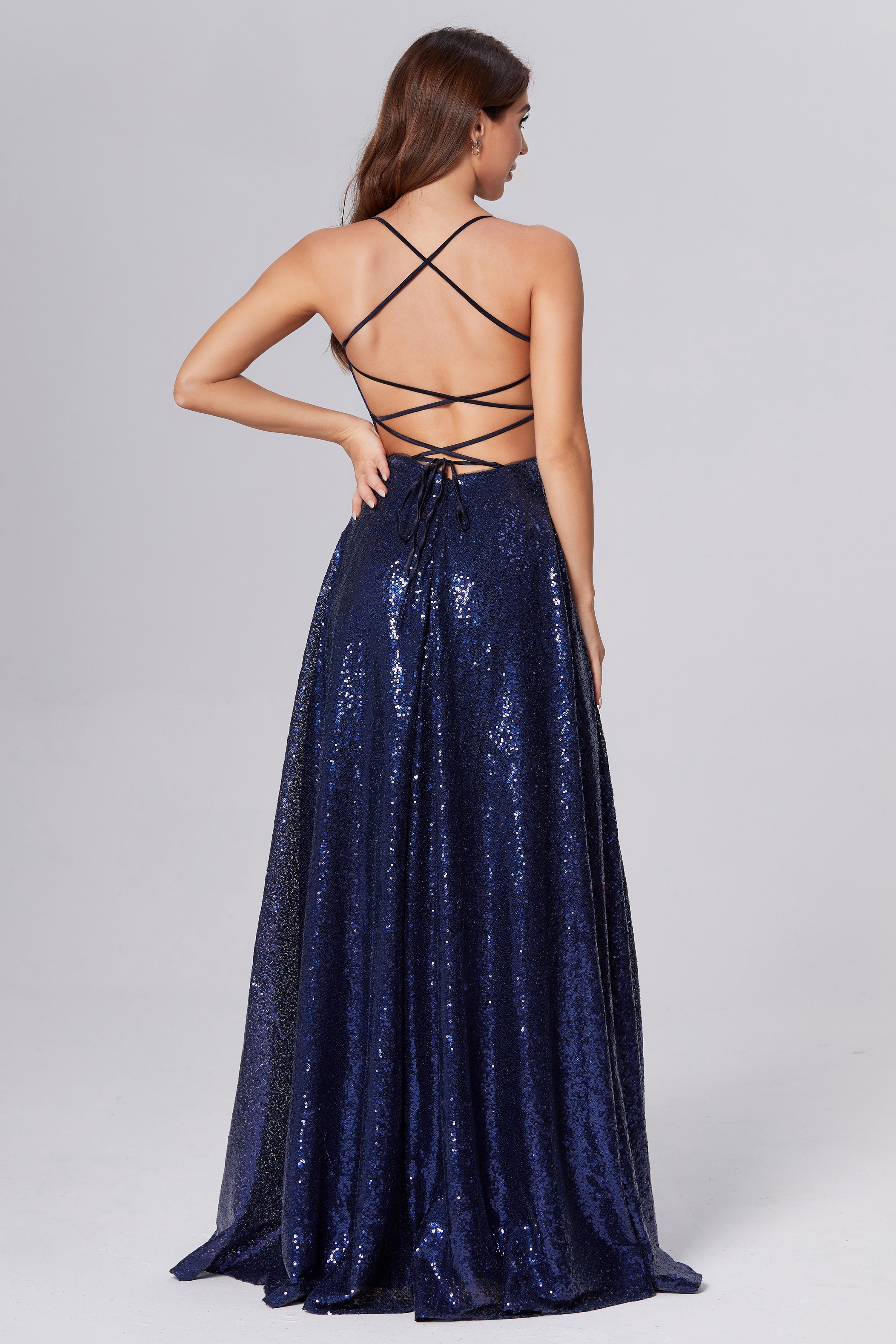 Criss Cross Sequins Prom Dresses