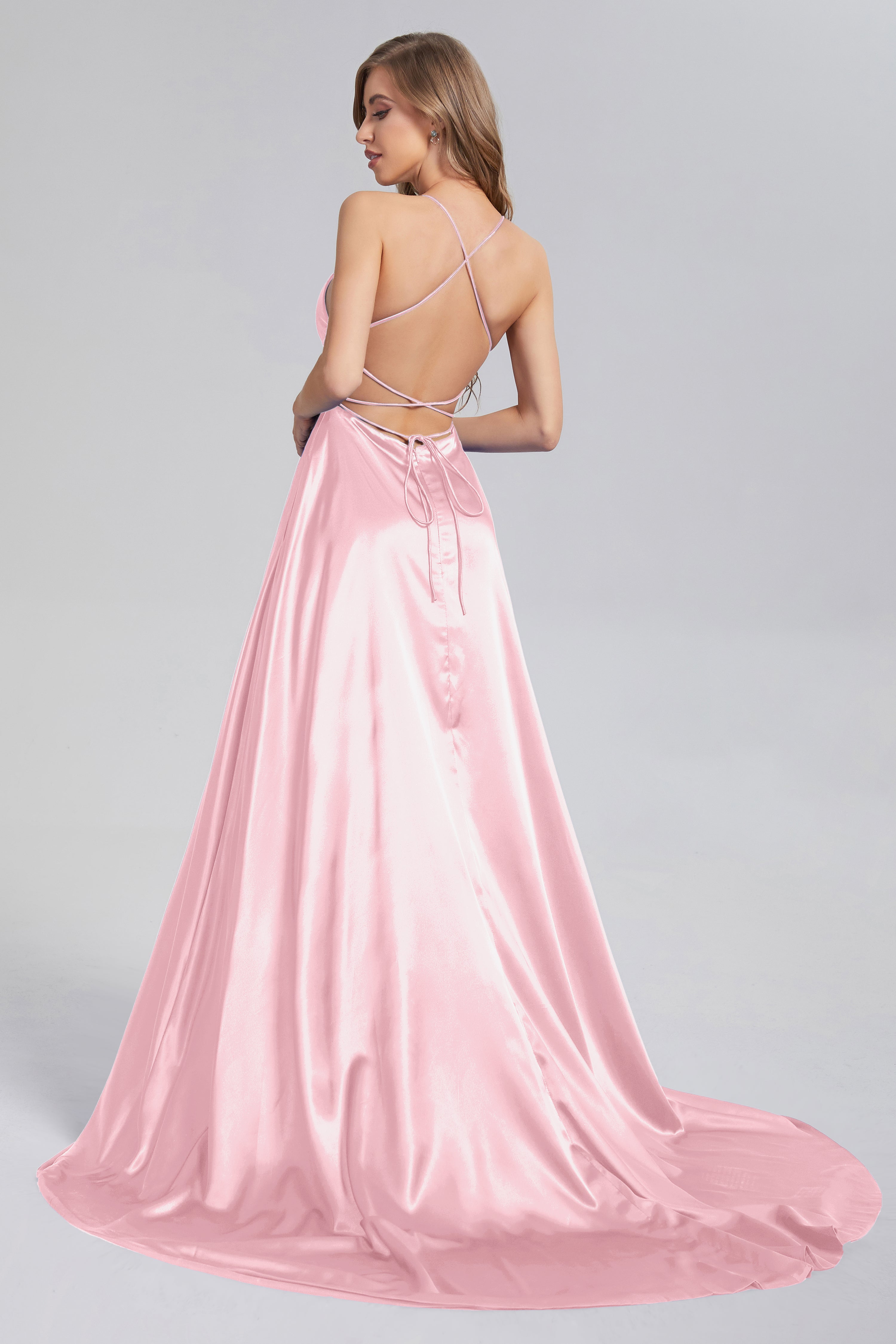 Criss Cross Spaghetti Straps Prom Dresses