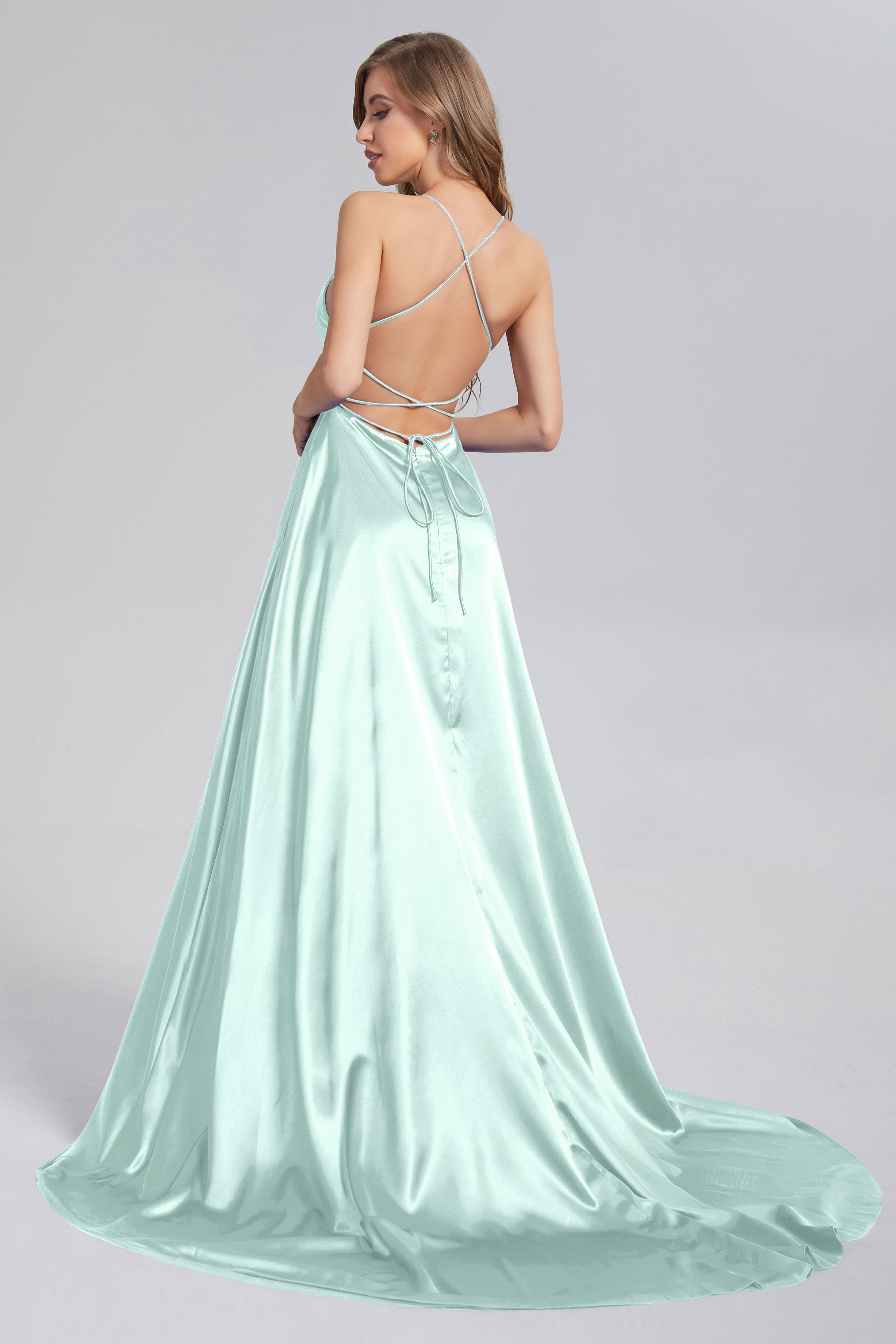 Criss Cross Spaghetti Straps Prom Dresses