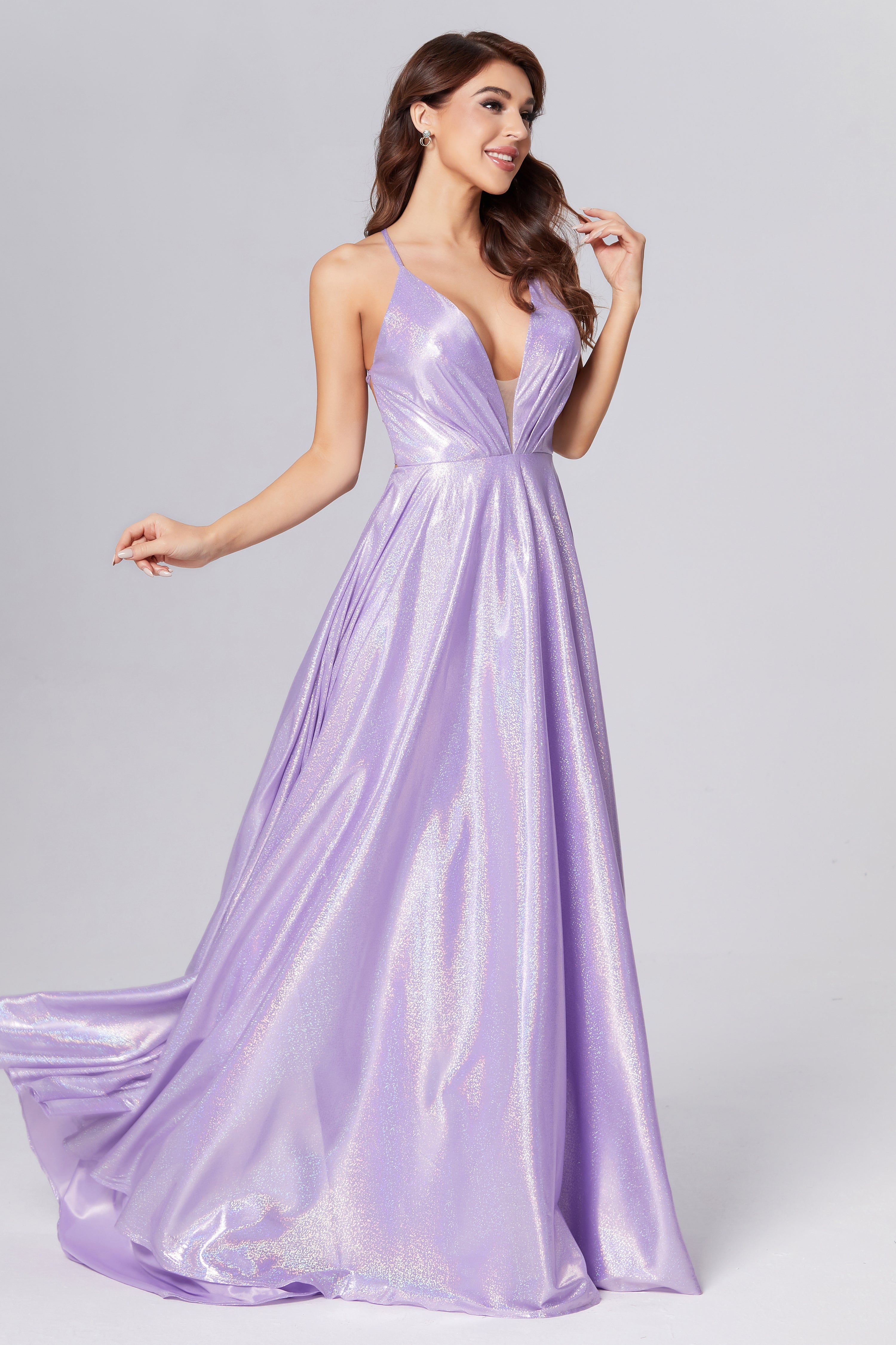 Deep V-neck Criss Cross Prom Dresses